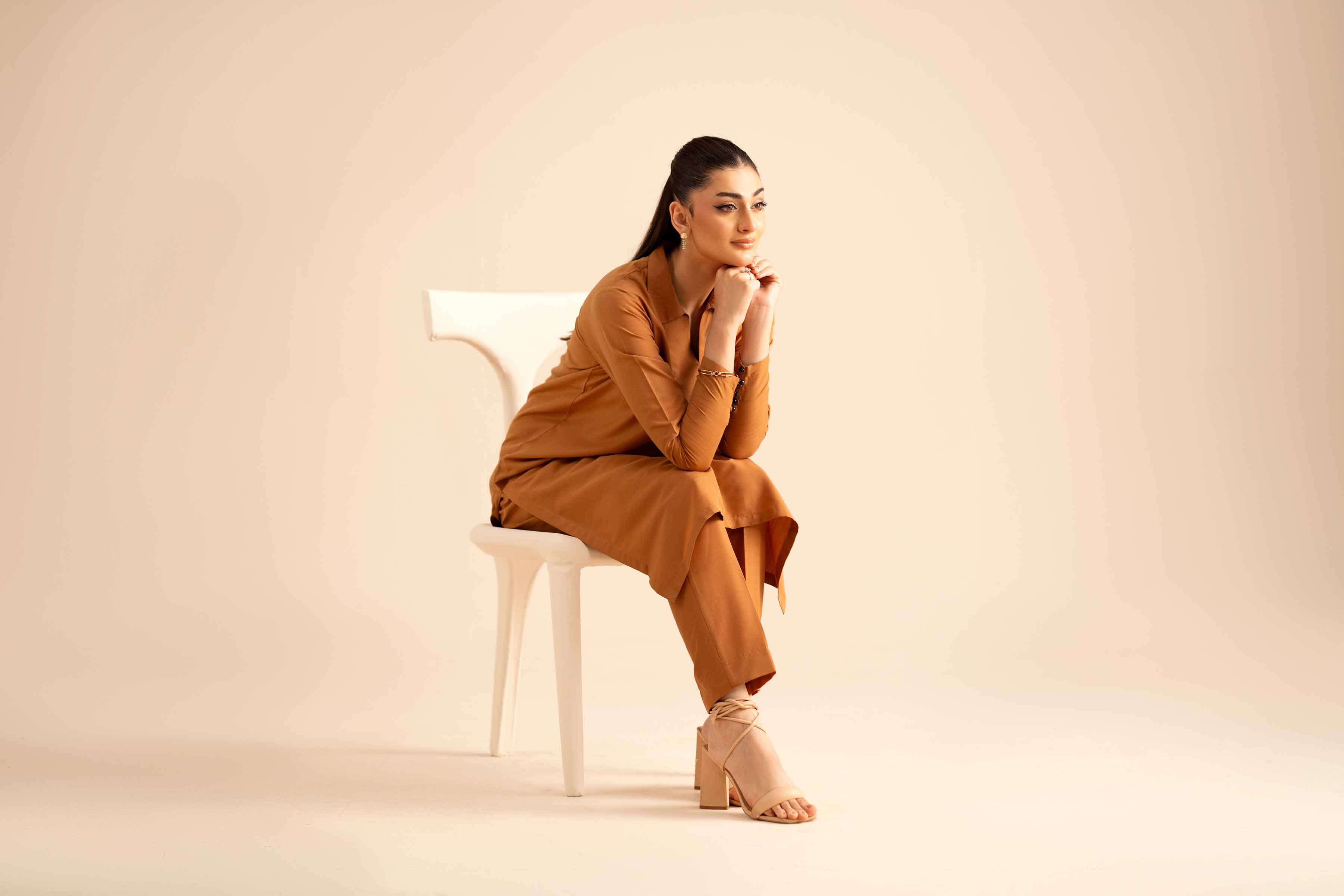 2 Piece - Basic Suit - PW25-316 READY TO WEAR Brown Silk 2PC Solids
