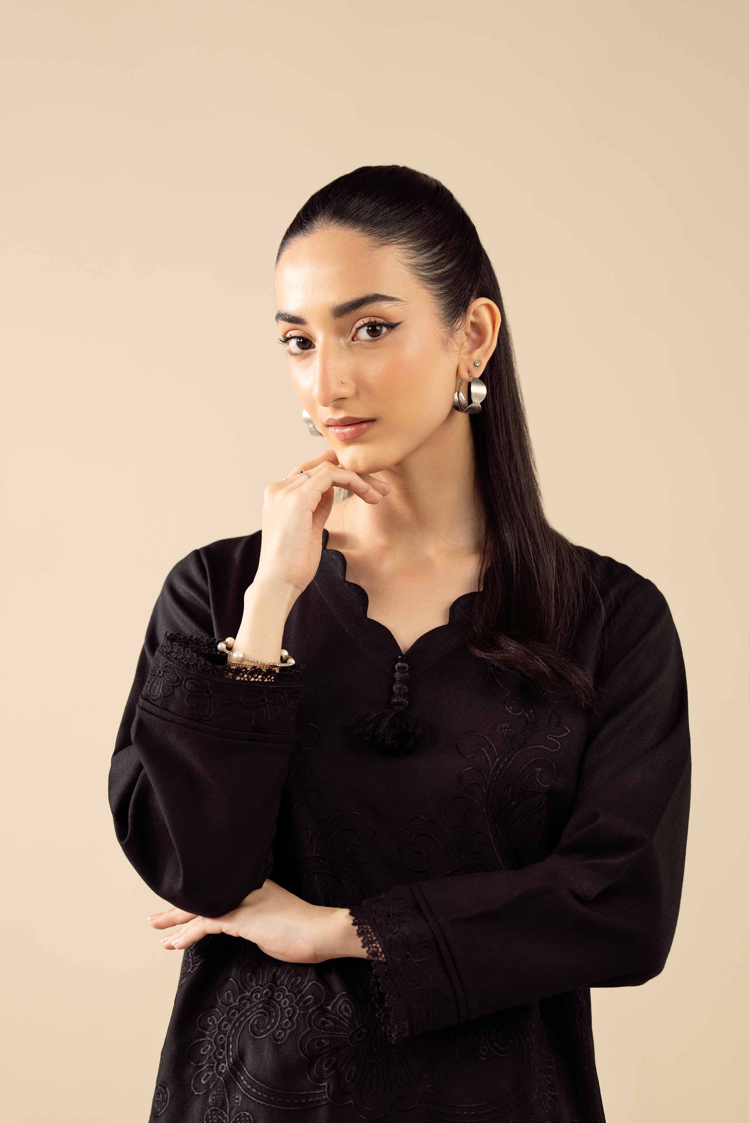 2 Piece - Embroidered Suit - PW25-323 READY TO WEAR Black Poshak 2PC Embroidered
