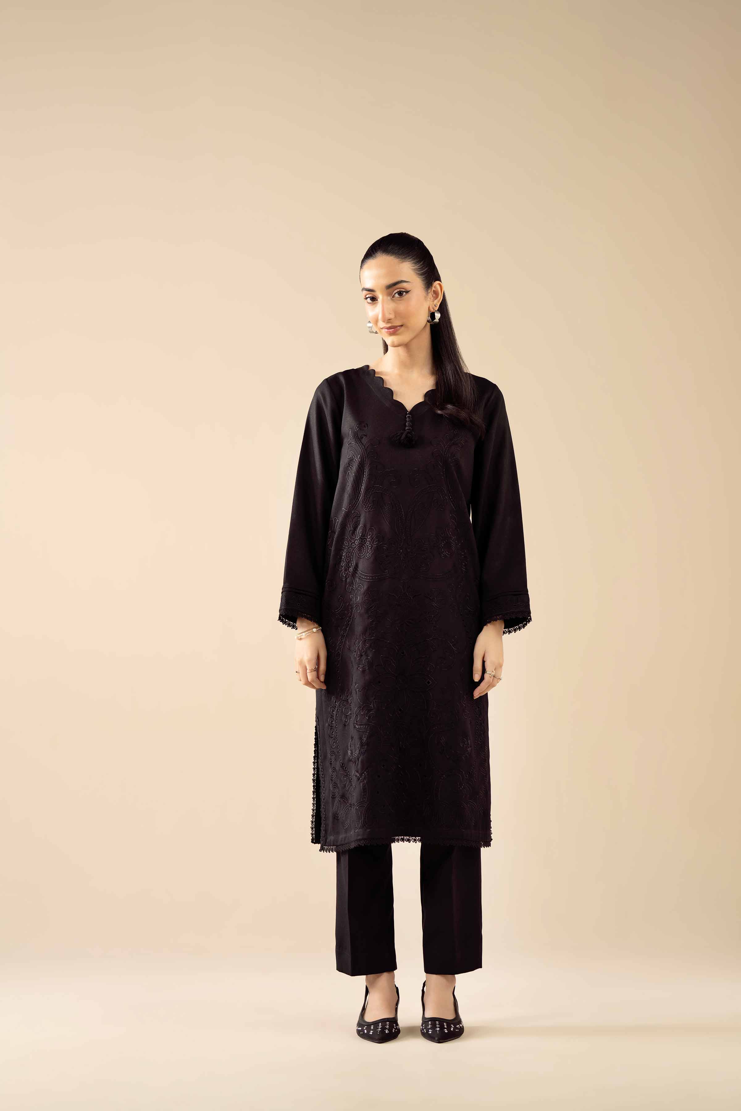 2 Piece - Embroidered Suit - PW25-323 READY TO WEAR Black Poshak 2PC Embroidered