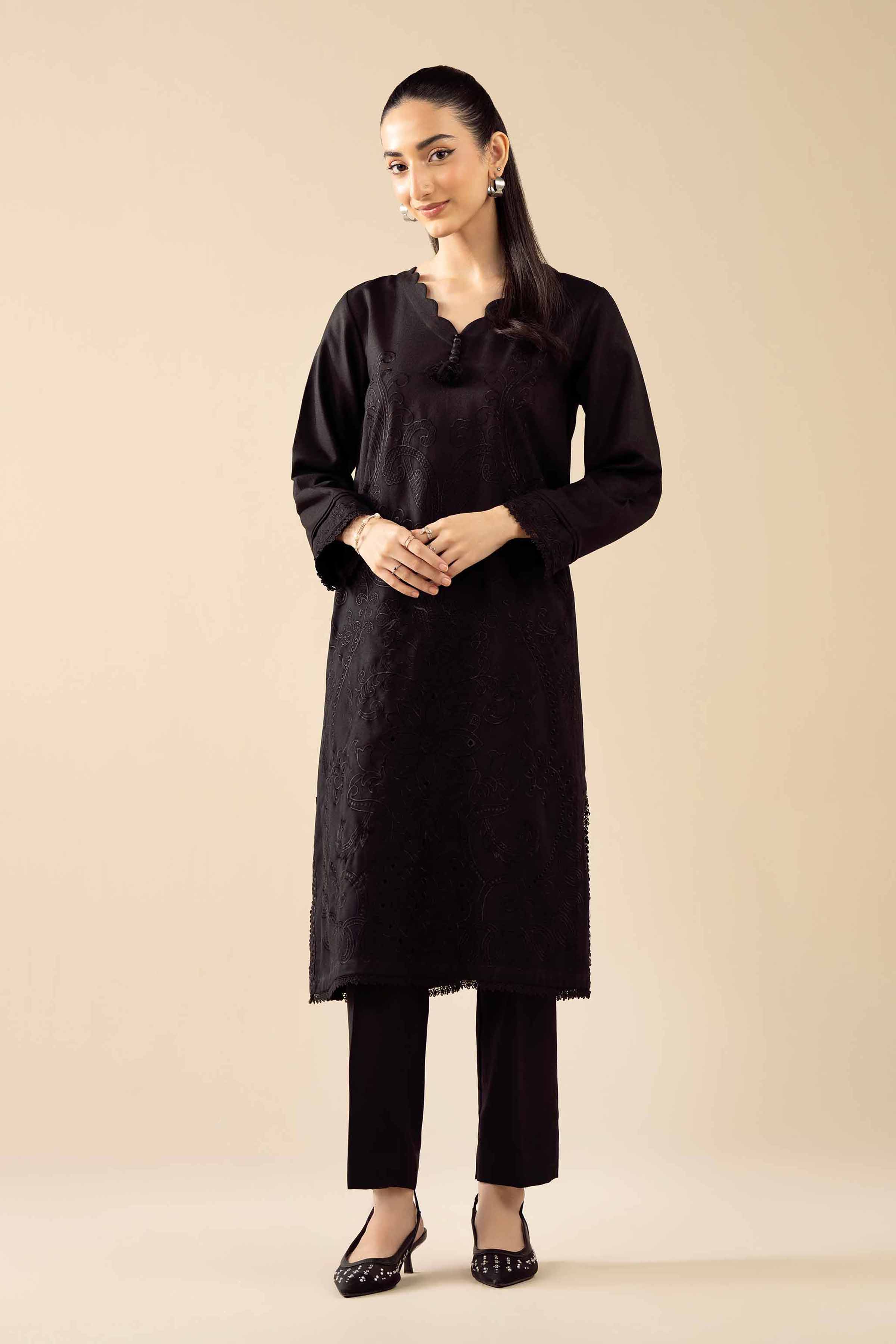 2 Piece - Embroidered Suit - PW25-323 READY TO WEAR Black Poshak 2PC Embroidered
