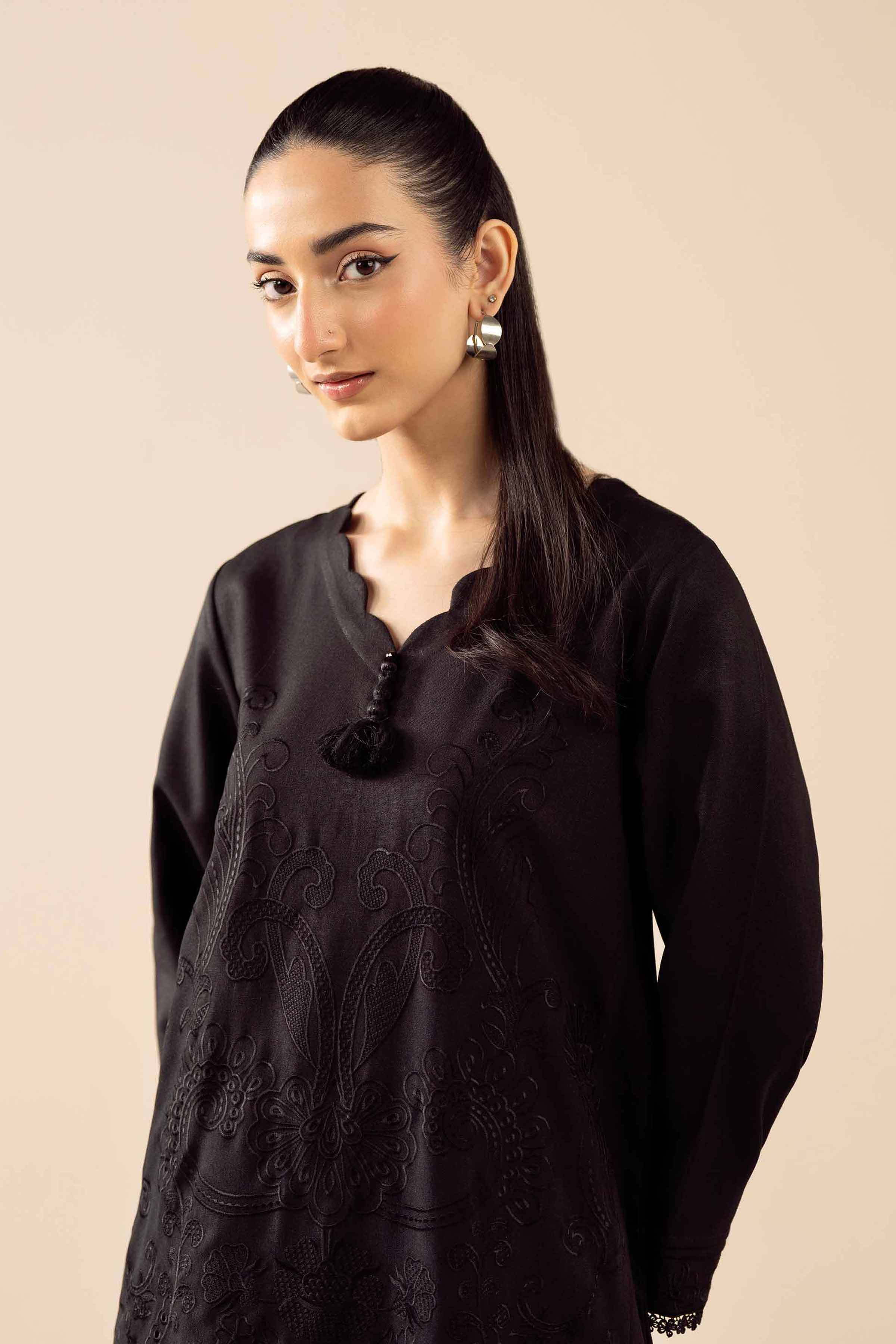 2 Piece - Embroidered Suit - PW25-323 READY TO WEAR Black Poshak 2PC Embroidered