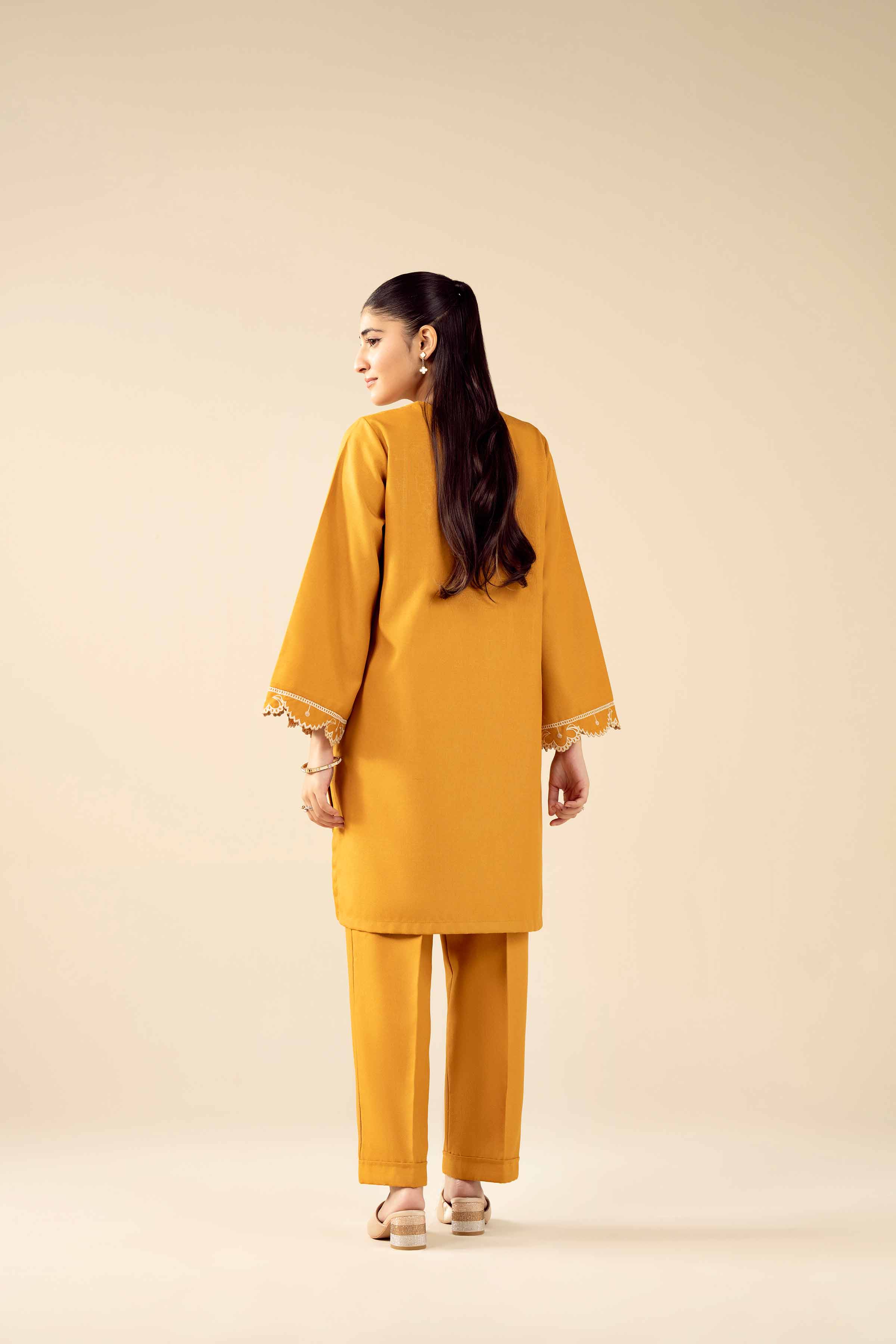 2 Piece - Embroidered Suit - PW25-324 READY TO WEAR Yellow Poshak 2PC Embroidered
