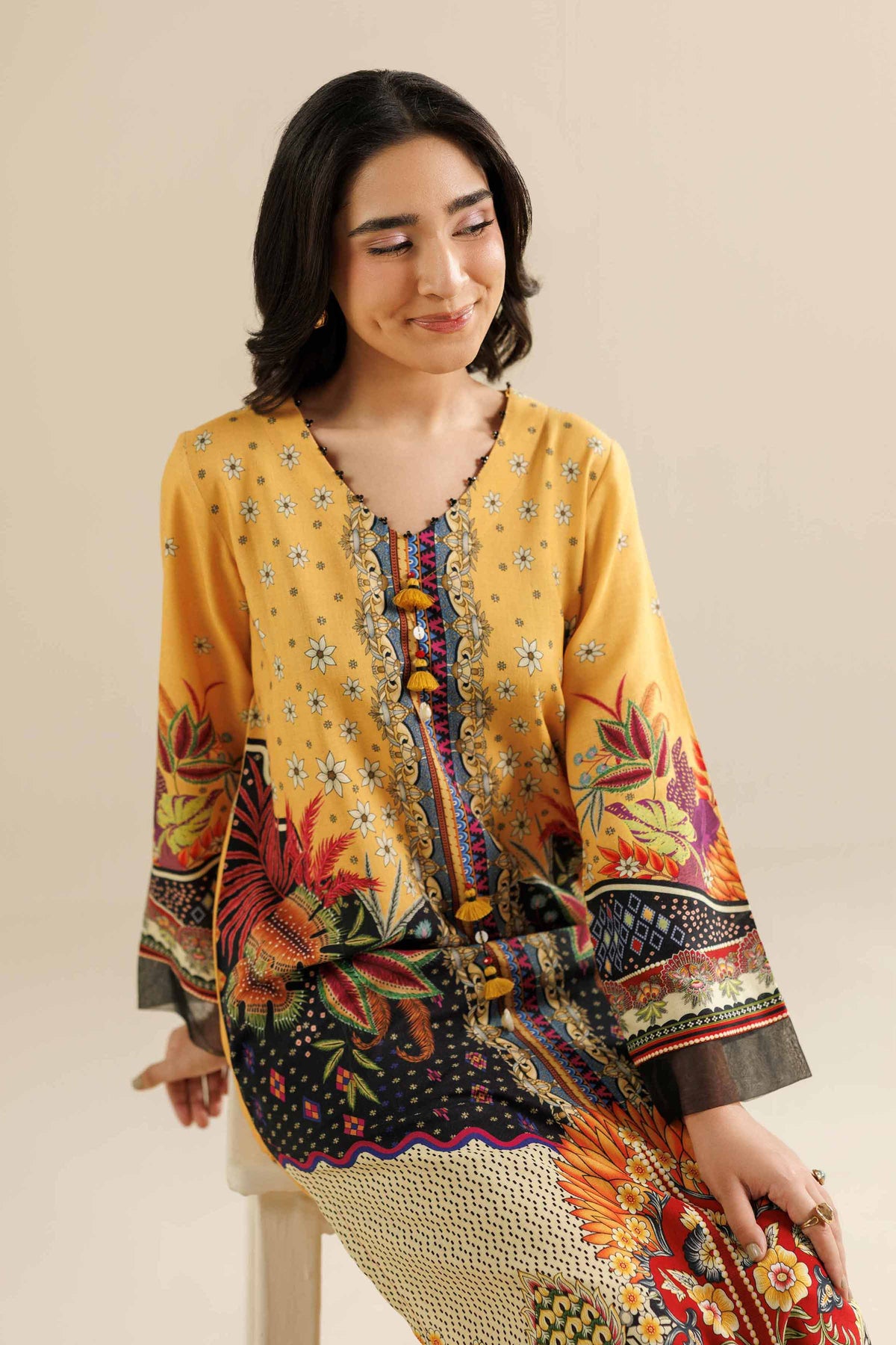 2 Piece - Printed Suit - PW25-328 Yellow Linen 2PC Printed Nishat Australia