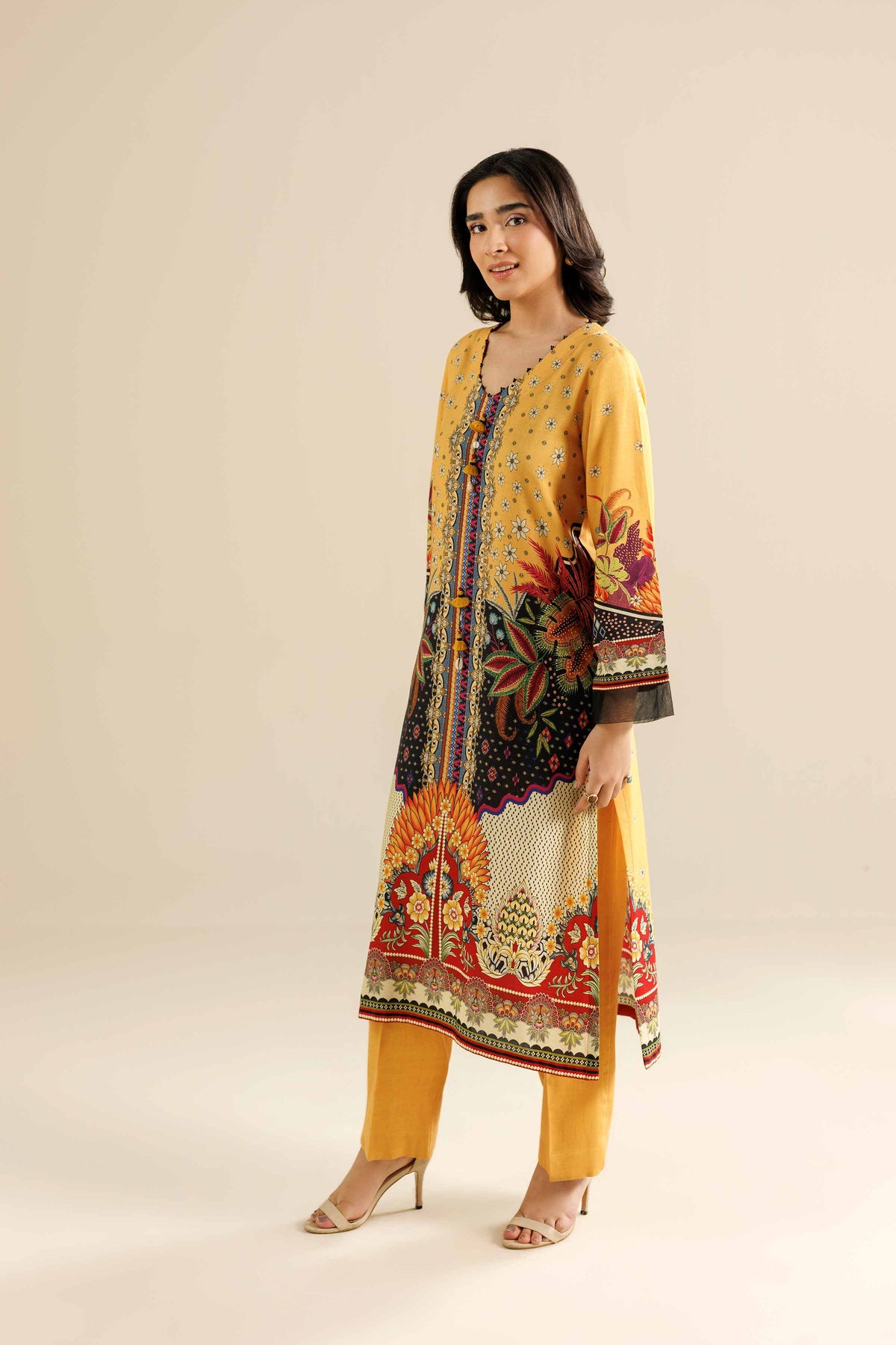 2 Piece - Printed Suit - PW25-328 Yellow Linen 2PC Printed Nishat Australia