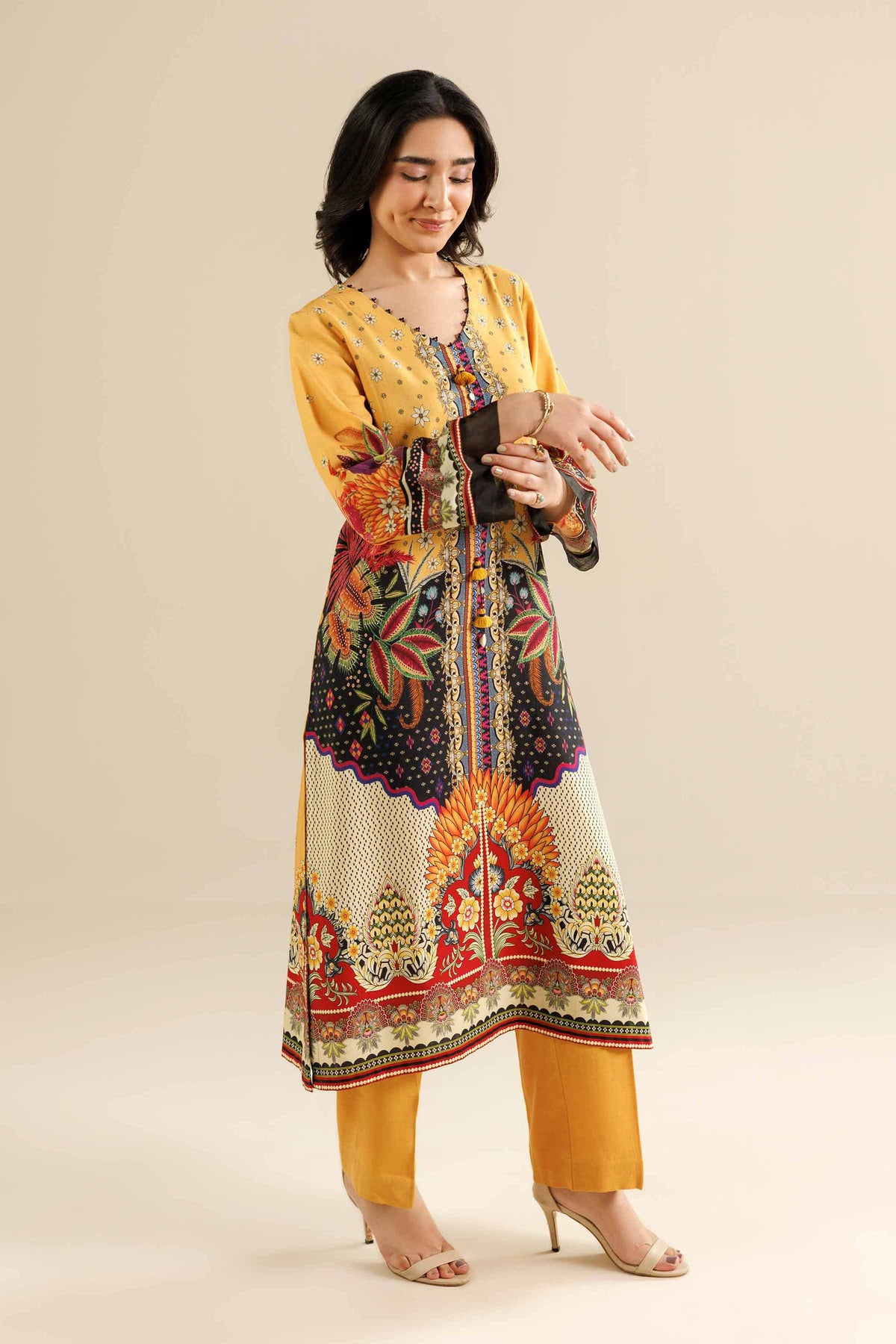2 Piece - Printed Suit - PW25-328 Yellow Linen 2PC Printed Nishat Australia