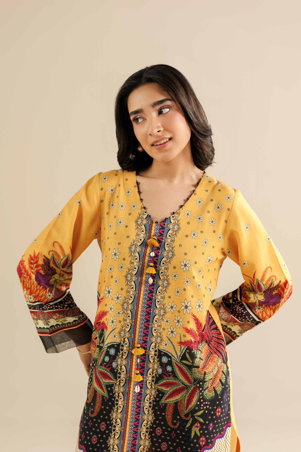 2 Piece - Printed Suit - PW25-328 Yellow Linen 2PC Printed Nishat Australia