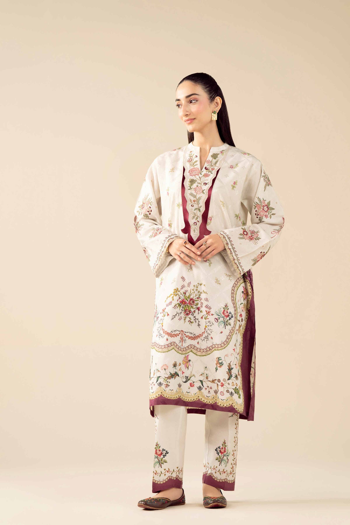2 Piece - Printed Embroidered Suit - PW25-329 White Jacquard 2PC Embroidered Nishat Australia