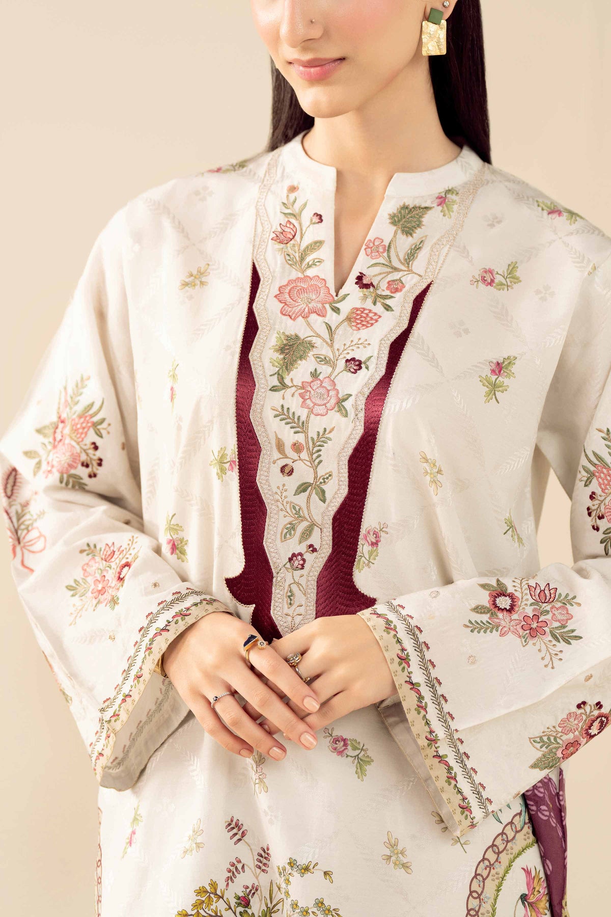 2 Piece - Printed Embroidered Suit - PW25-329 White Jacquard 2PC Embroidered Nishat Australia