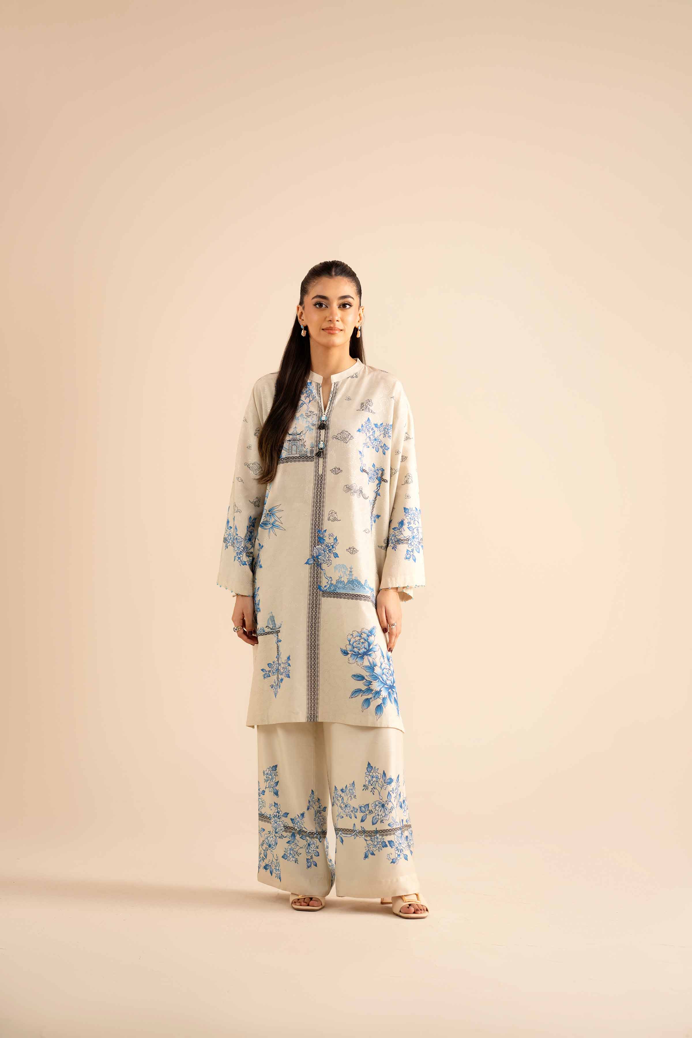 2 Piece - Printed Suit - PW25-333 READY TO WEAR Beige Jacquard 2PC Printed
