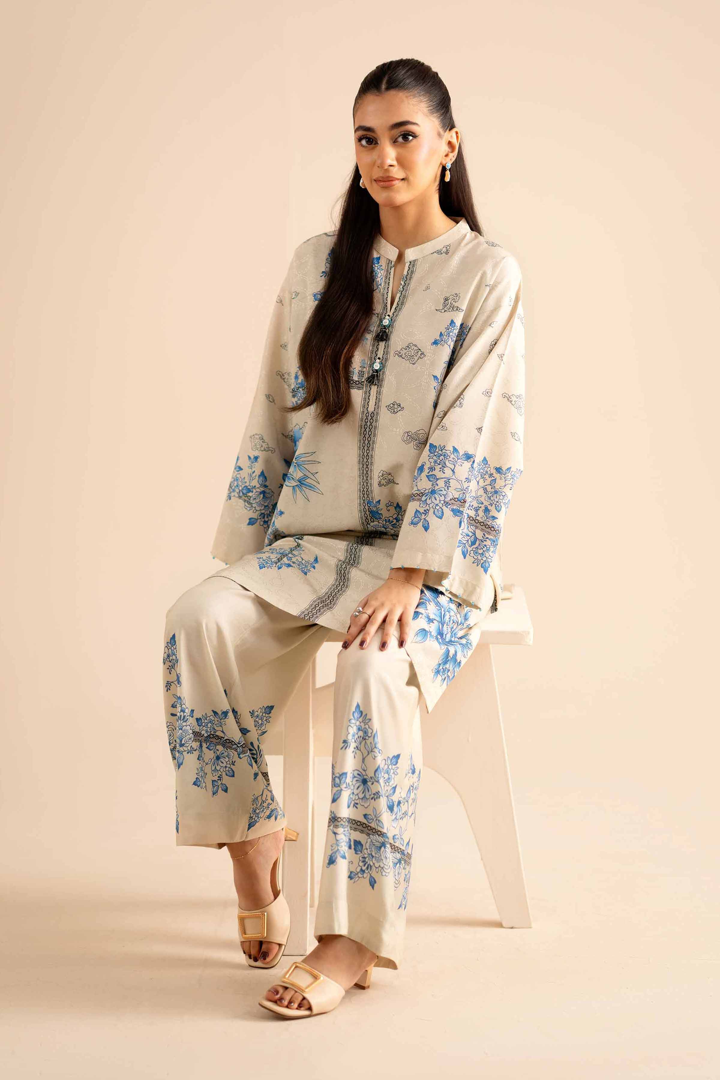 2 Piece - Printed Suit - PW25-333 READY TO WEAR Beige Jacquard 2PC Printed