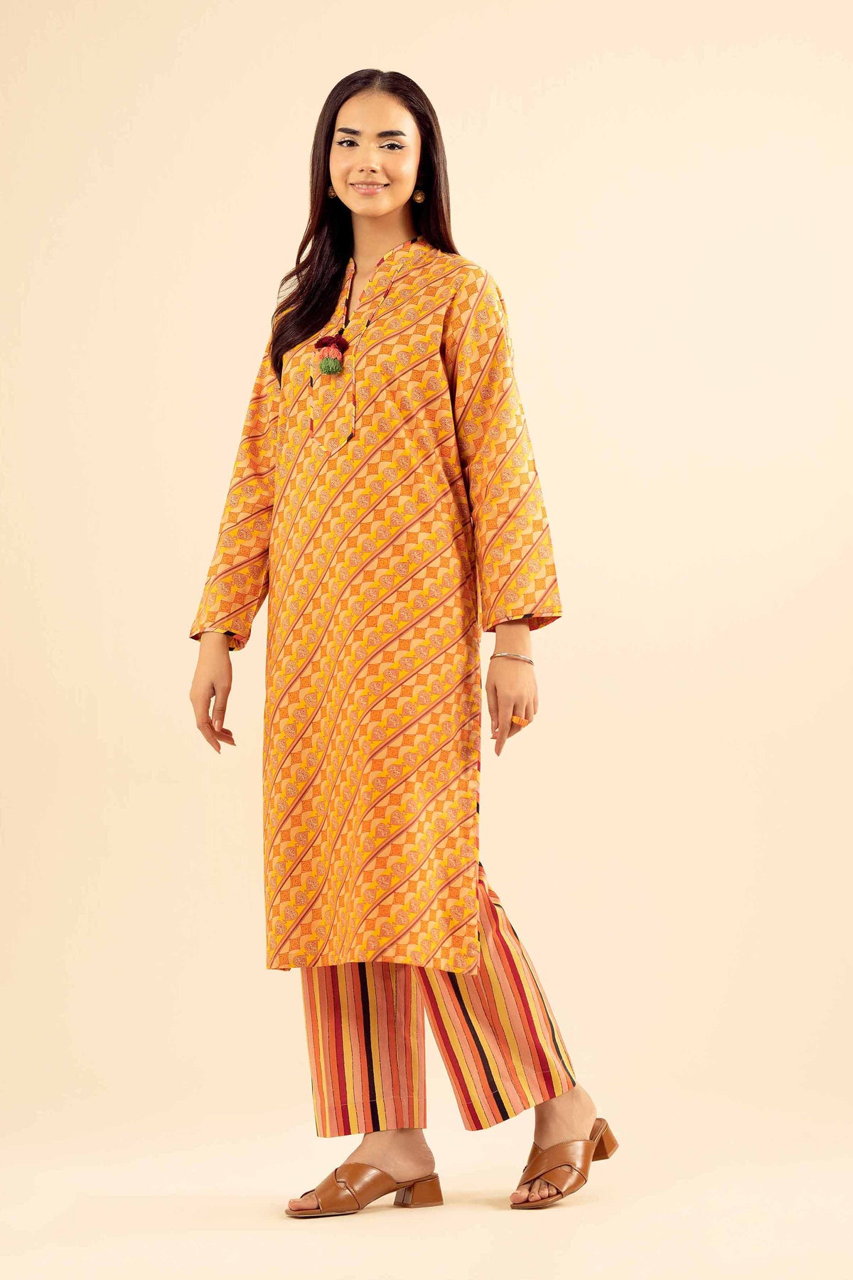 2 Piece - Printed Embroidered Suit - PW25-34 Orange Cambric 2PC Embroidered Nishat Australia