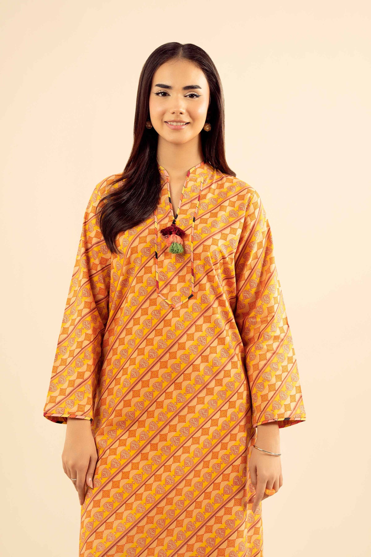 2 Piece - Printed Embroidered Suit - PW25-34 Orange Cambric 2PC Embroidered Nishat Australia