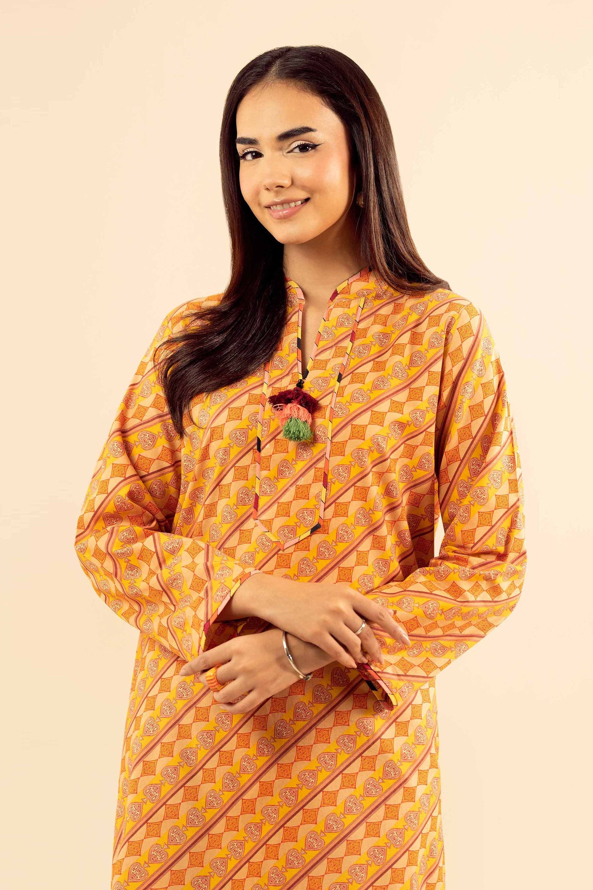 2 Piece - Printed Embroidered Suit - PW25-34 Orange Cambric 2PC Embroidered Nishat Australia