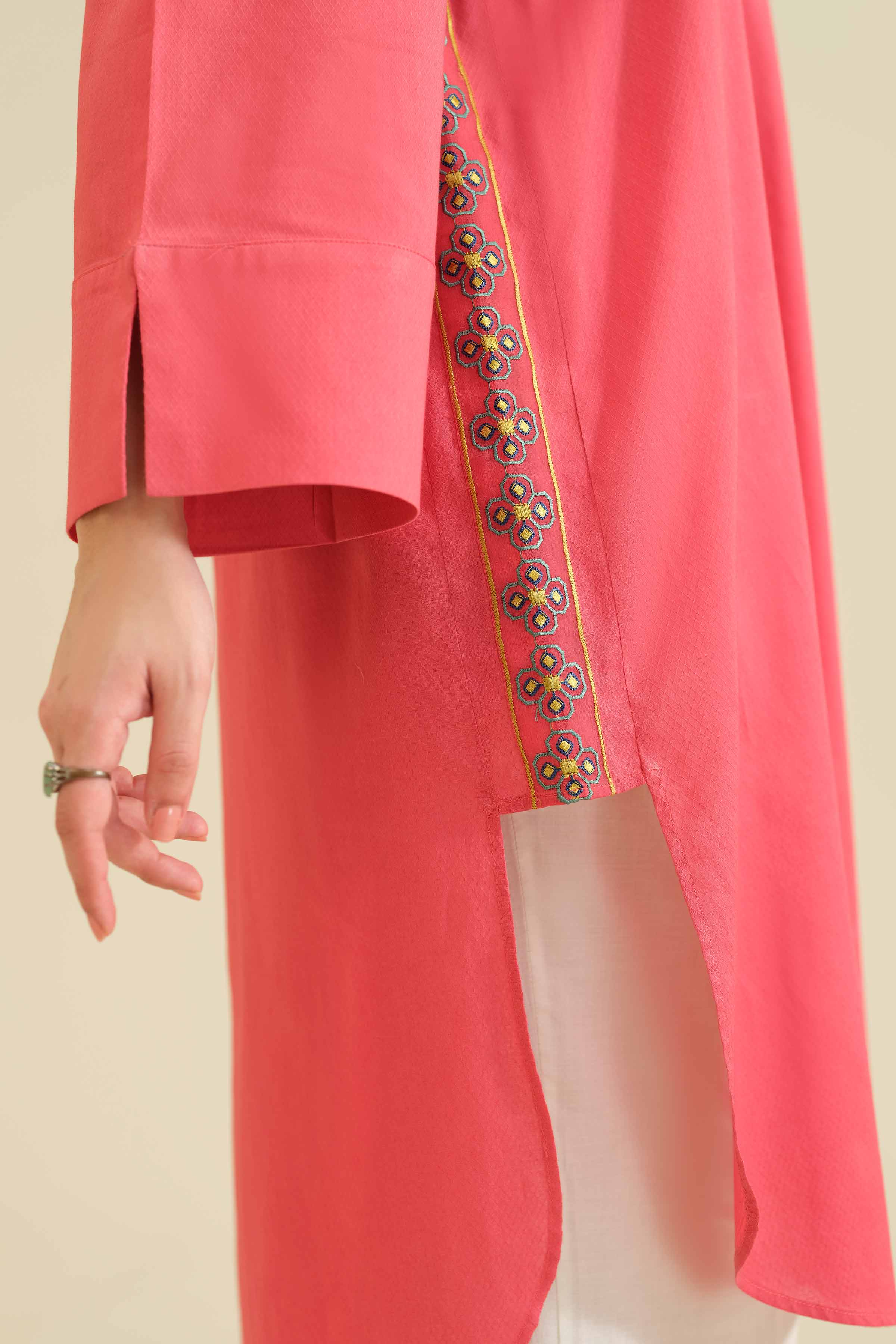 Embroidered Shirt - PW25-35 READY TO WEAR Pink Cambric 1 Piece Embroidered