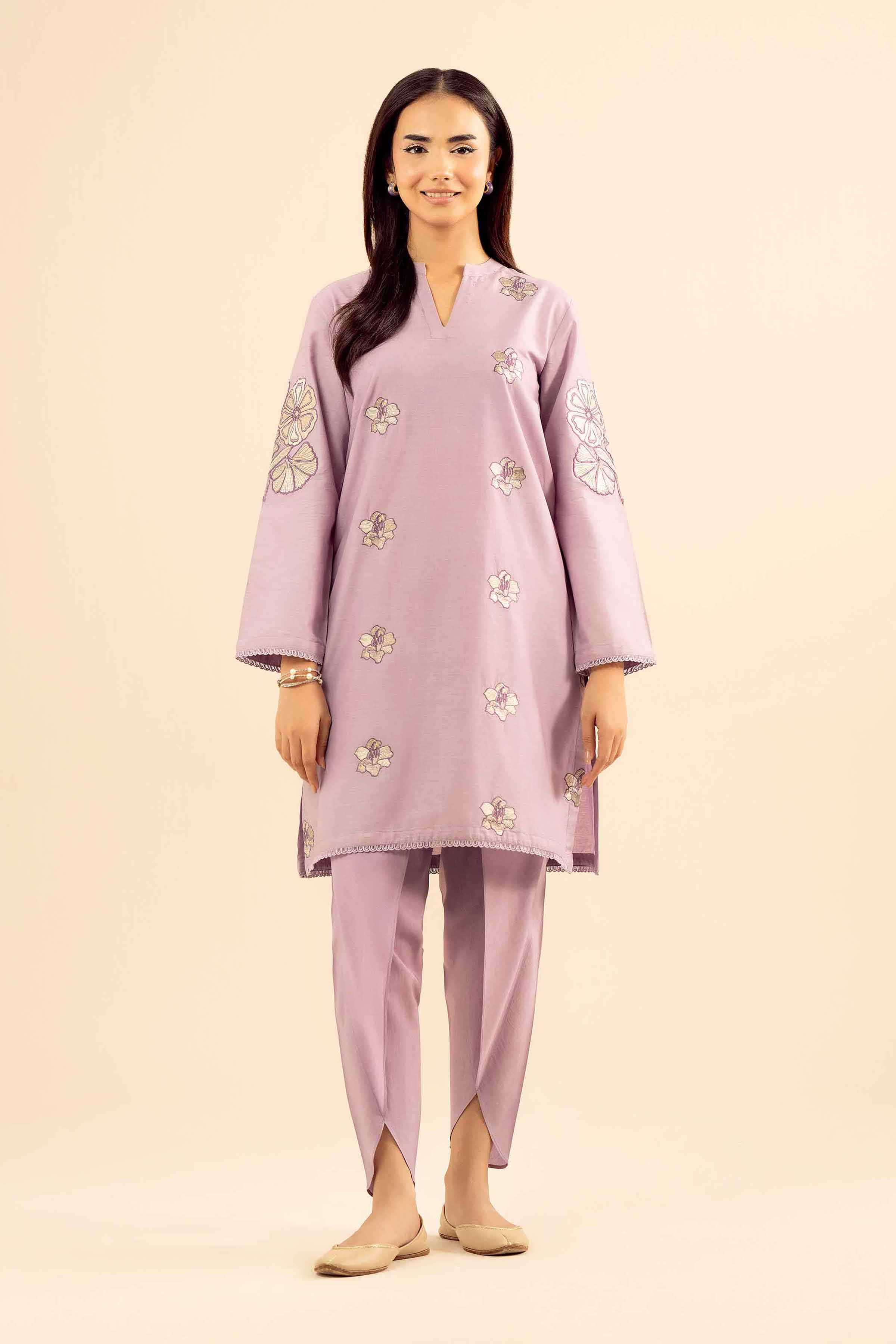 2 Piece - Embroidered Suit - PW25-36 READY TO WEAR Purple Wool 2 Pieces Embroidered