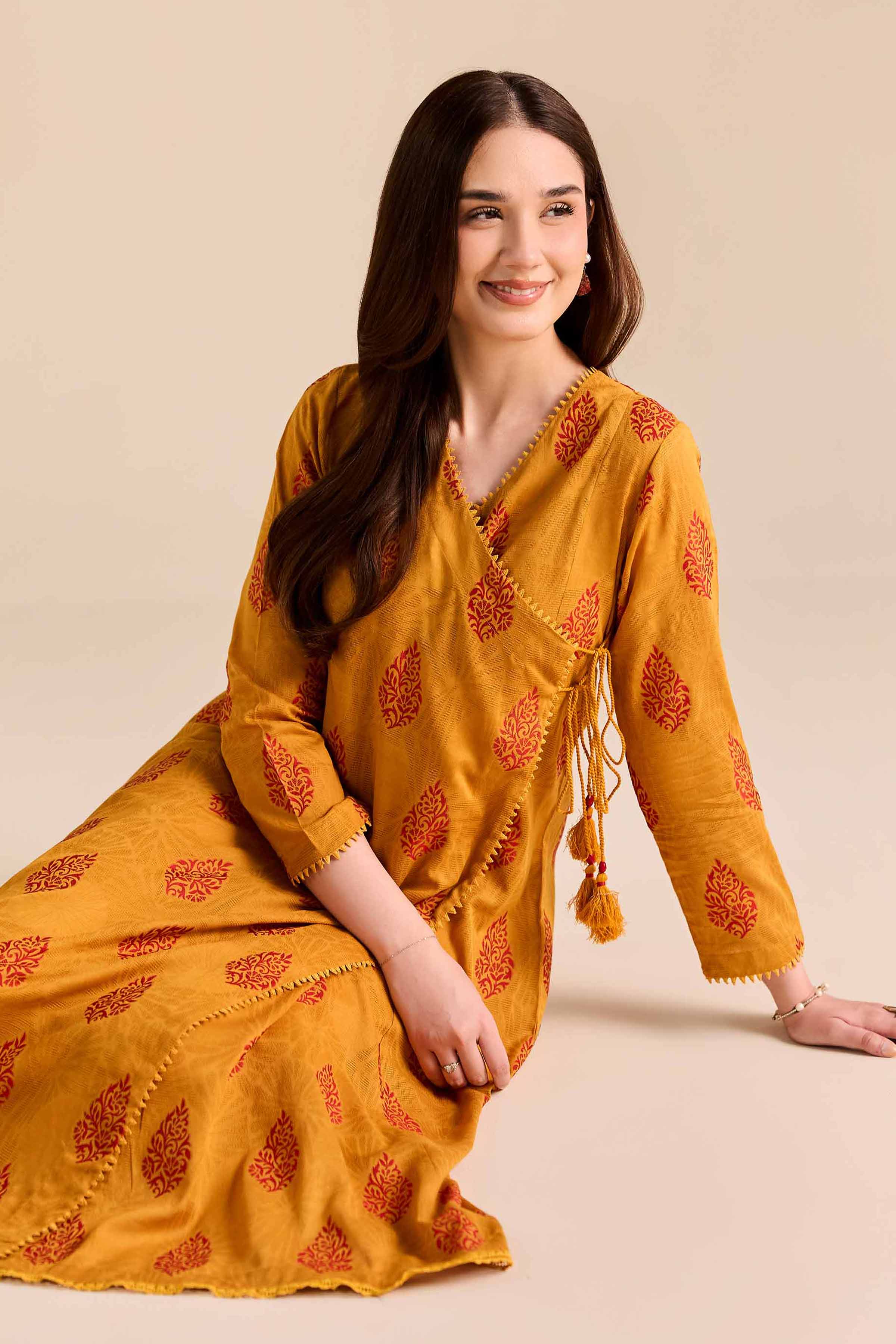 2 Piece - Printed Suit - PW25-373 READY TO WEAR Yellow Jacquard 2PC Printed