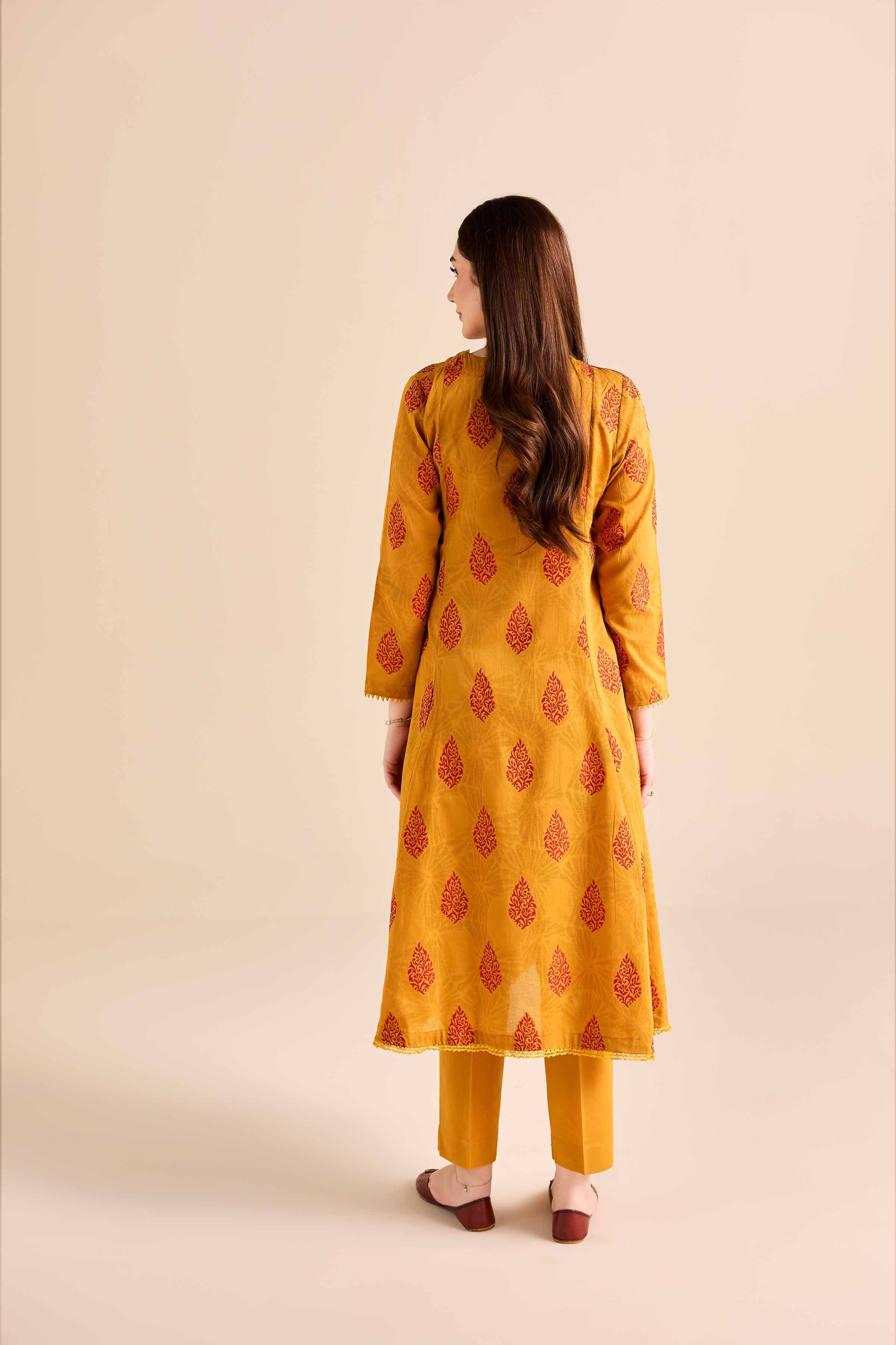 2 Piece - Printed Suit - PW25-373 READY TO WEAR Yellow Jacquard 2PC Printed
