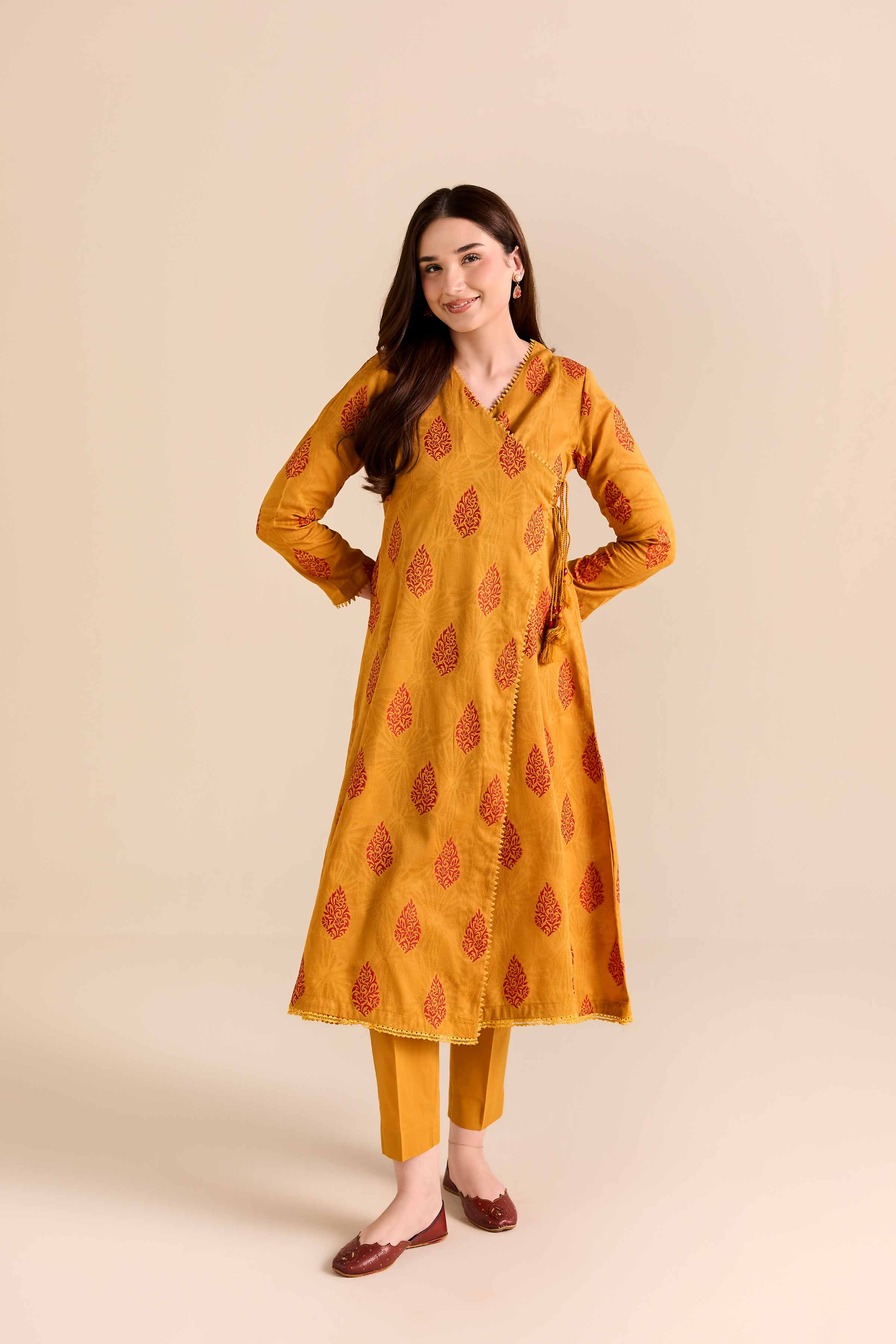 2 Piece - Printed Suit - PW25-373 READY TO WEAR Yellow Jacquard 2PC Printed