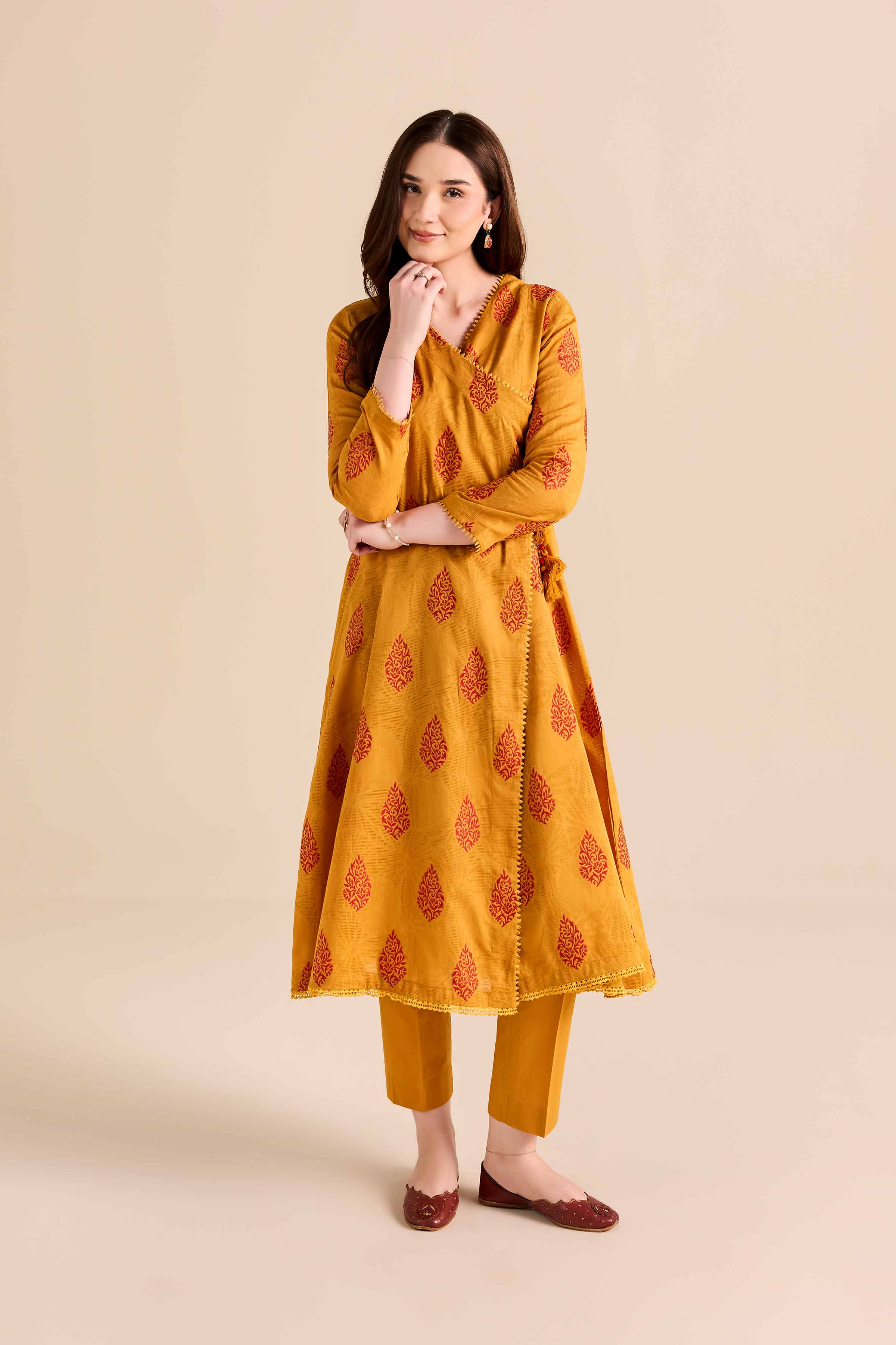 2 Piece - Printed Suit - PW25-373 READY TO WEAR Yellow Jacquard 2PC Printed
