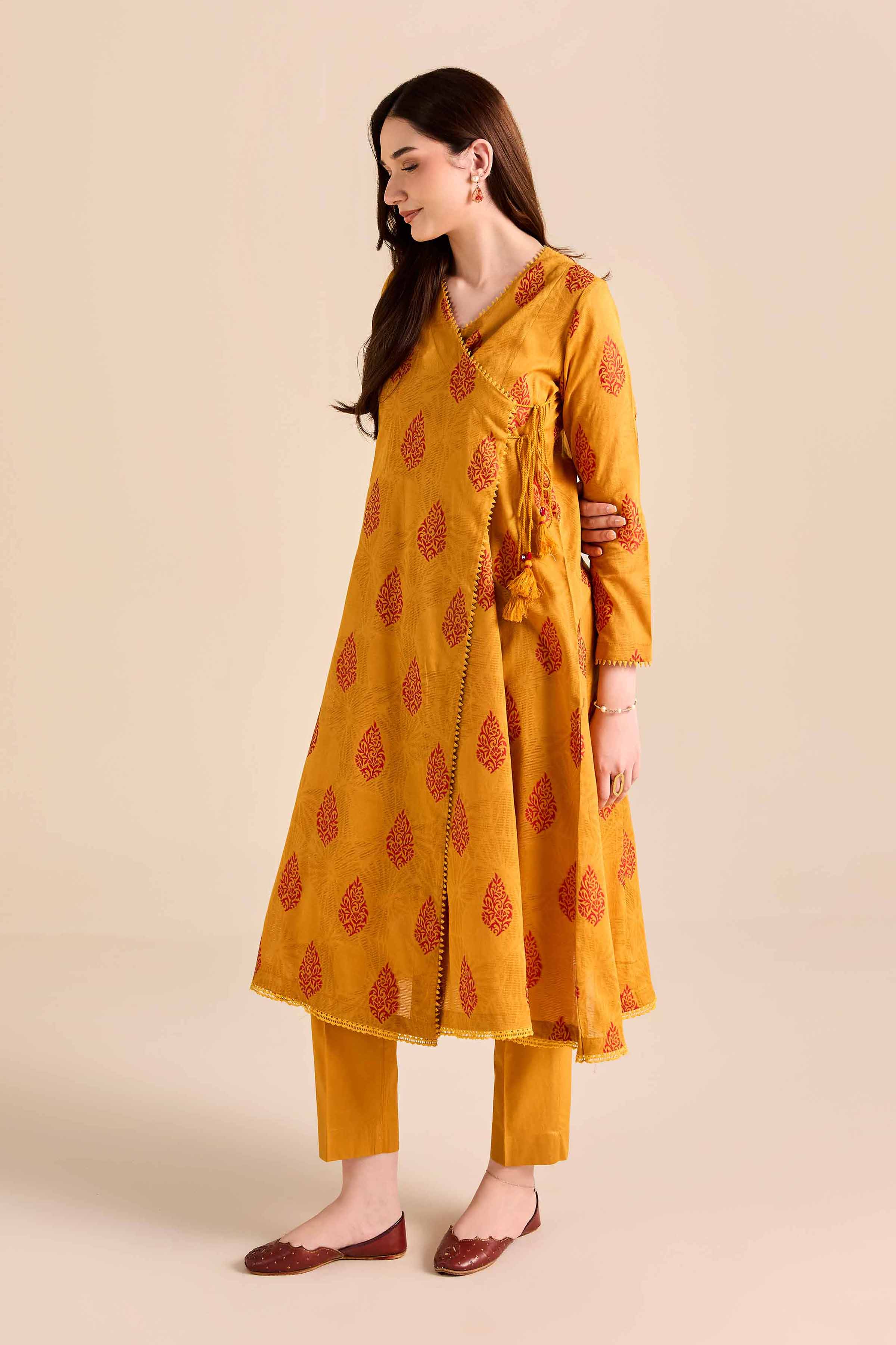 2 Piece - Printed Suit - PW25-373 READY TO WEAR Yellow Jacquard 2PC Printed
