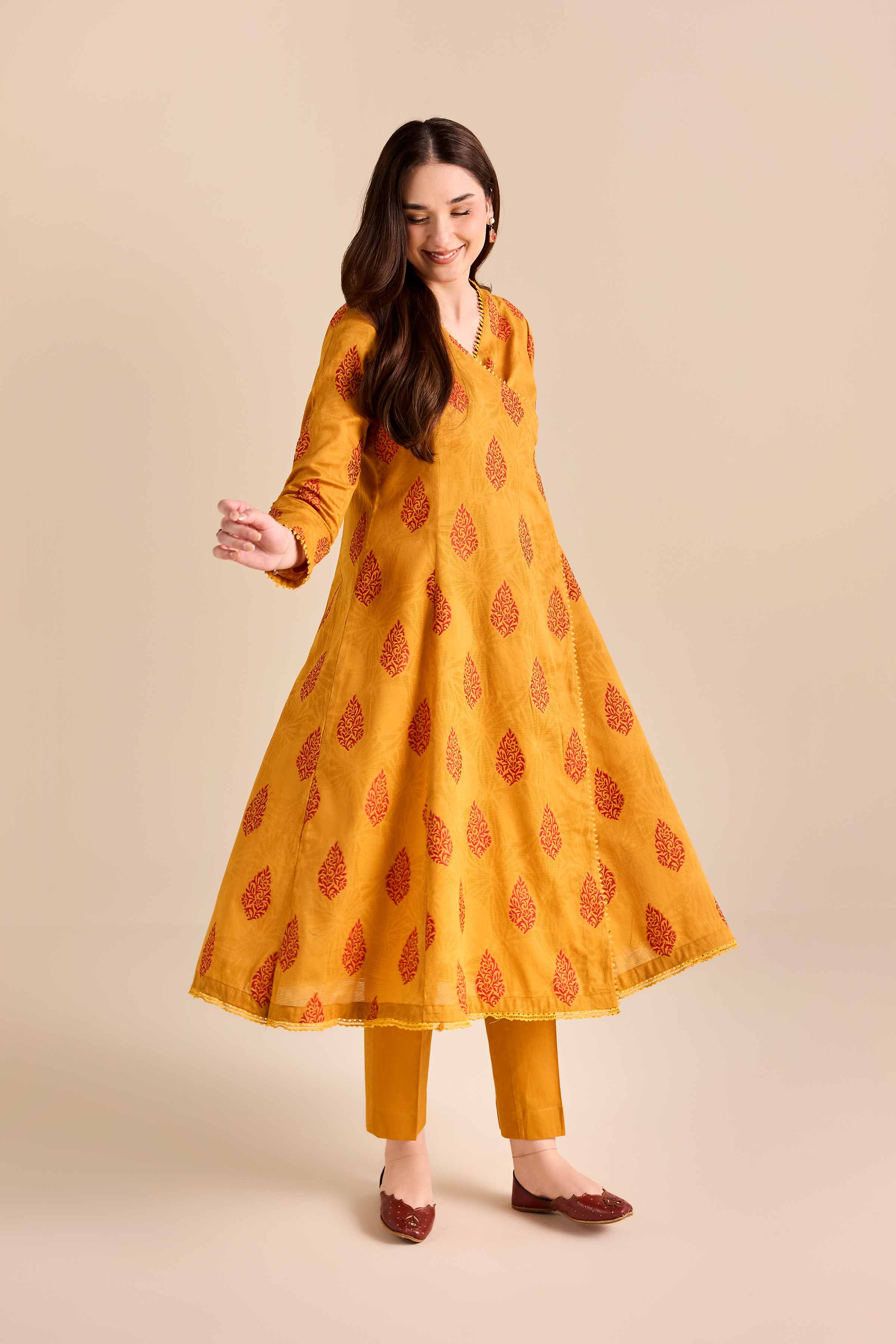 2 Piece - Printed Suit - PW25-373 READY TO WEAR Yellow Jacquard 2PC Printed