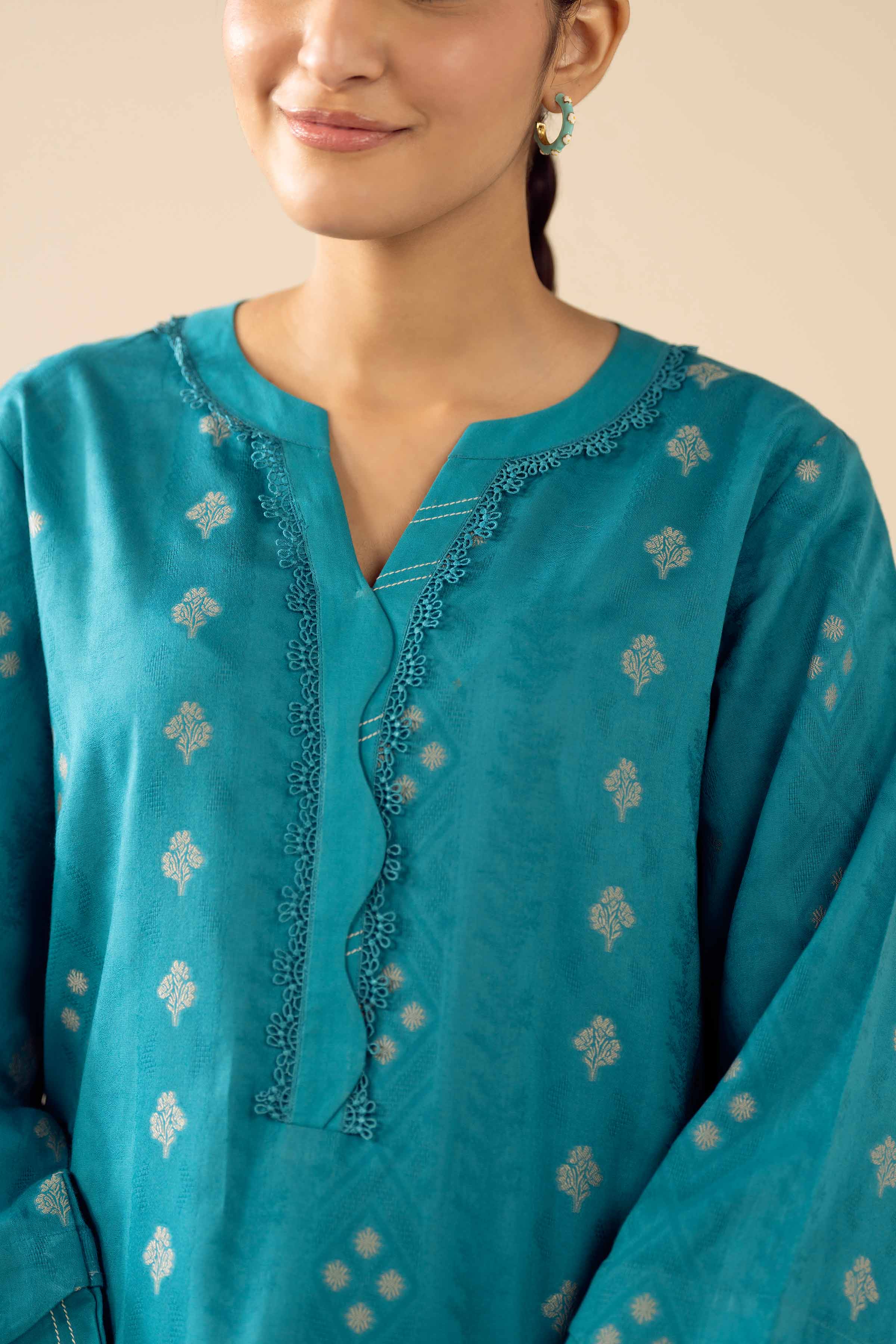 2 Piece - Printed Suit - PW25-375 READY TO WEAR Blue Jacquard 2 Pieces Printed