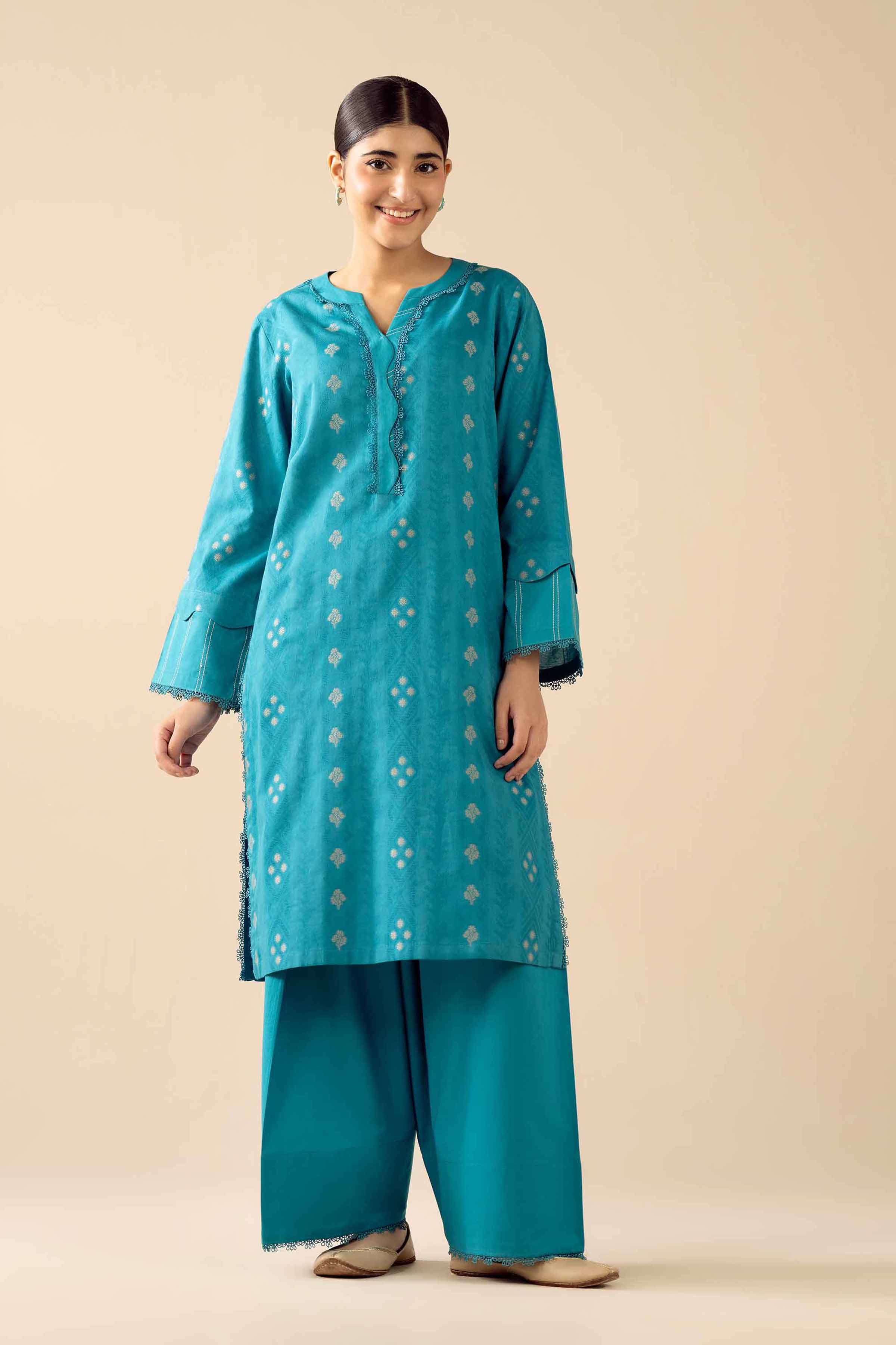 2 Piece - Printed Suit - PW25-375 READY TO WEAR Blue Jacquard 2 Pieces Printed
