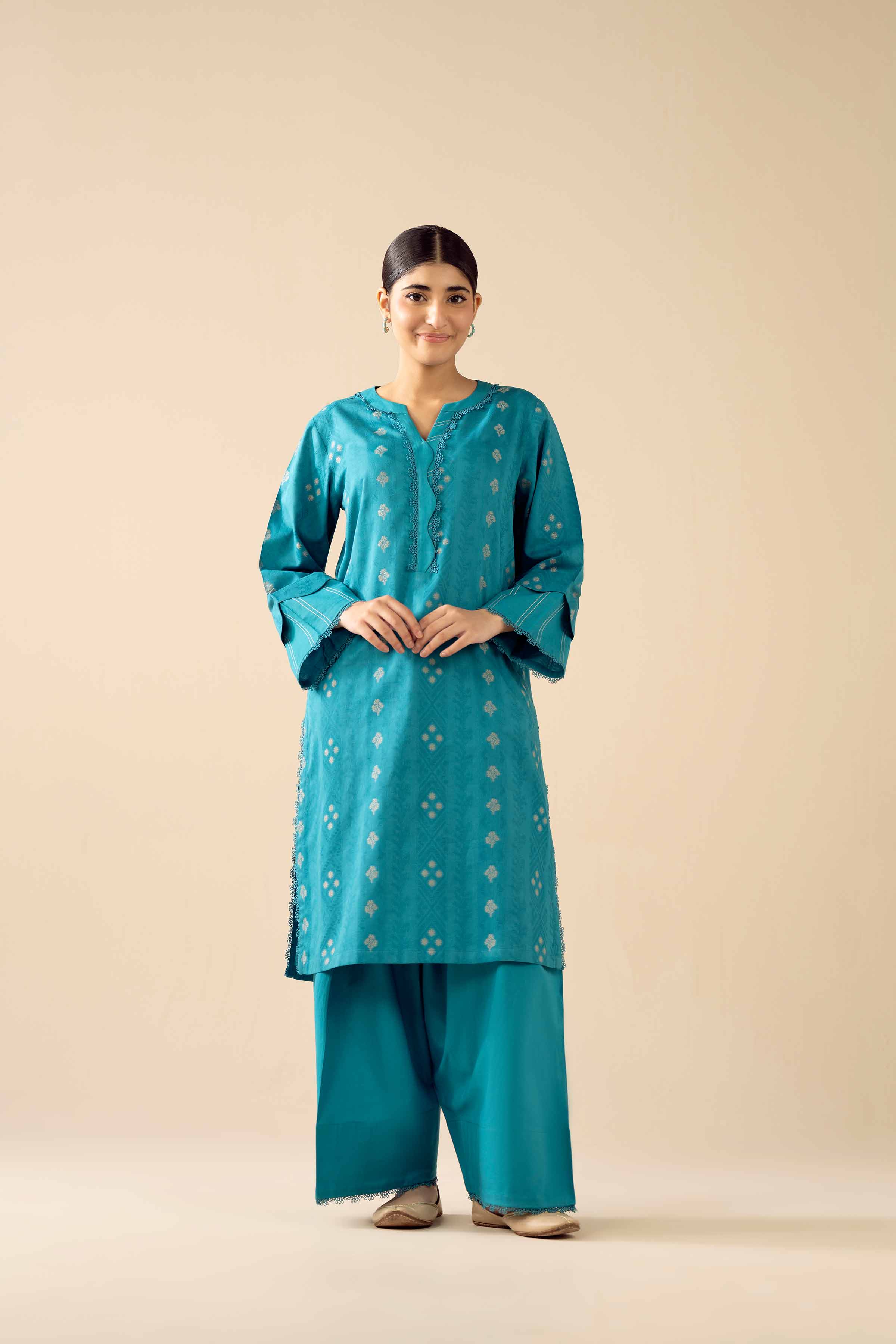 2 Piece - Printed Suit - PW25-375 READY TO WEAR Blue Jacquard 2 Pieces Printed