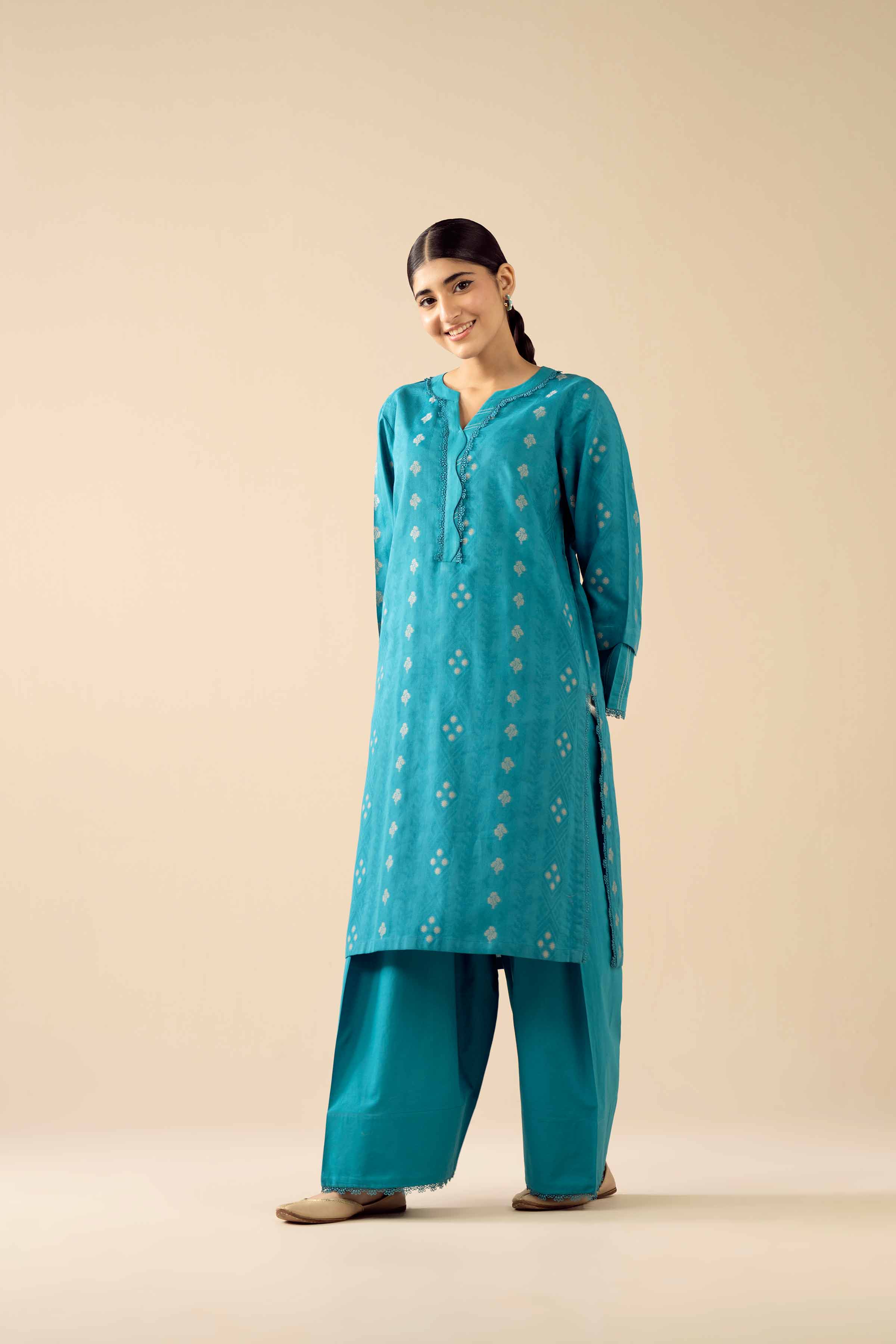2 Piece - Printed Suit - PW25-375 READY TO WEAR Blue Jacquard 2 Pieces Printed