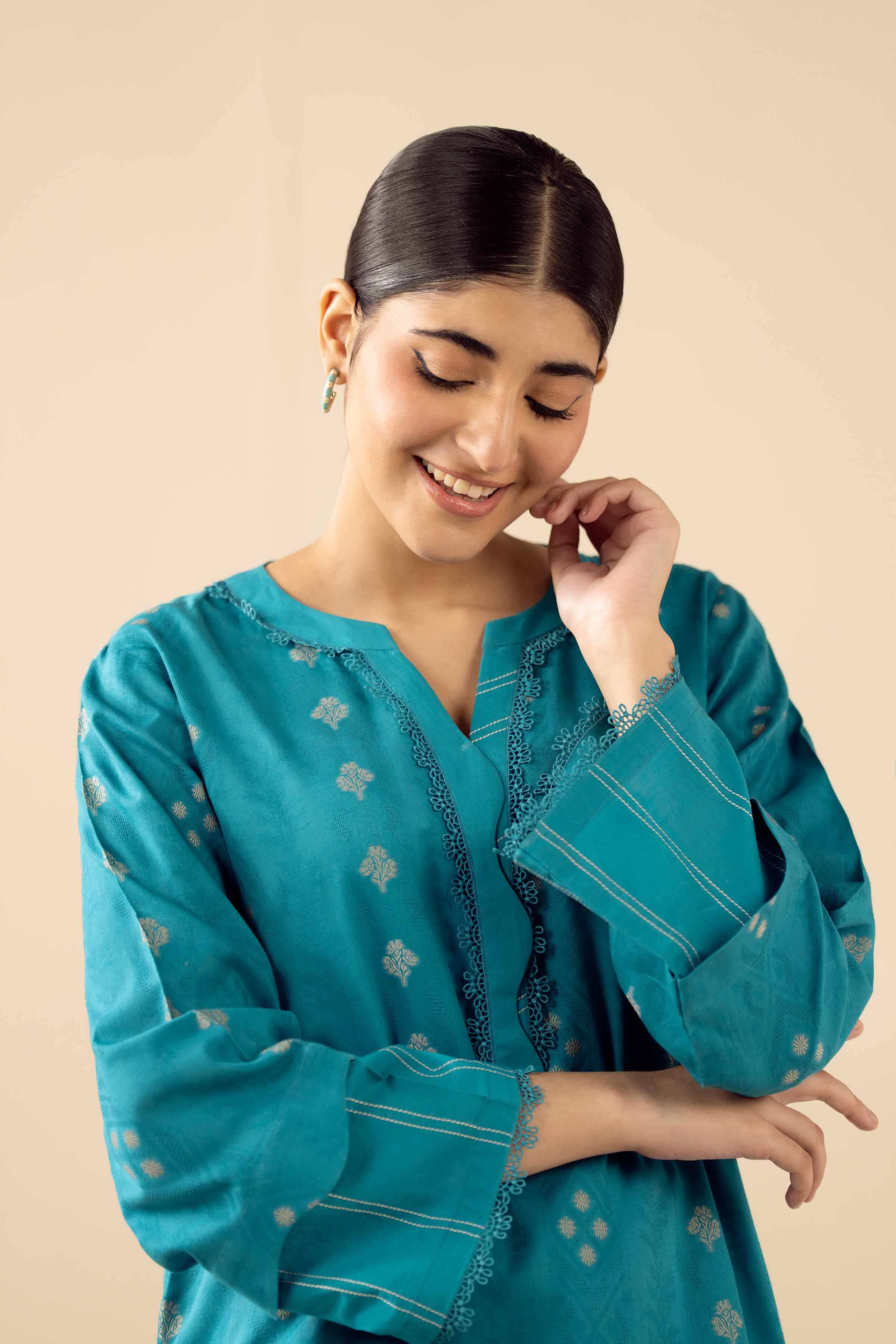 2 Piece - Printed Suit - PW25-375 READY TO WEAR Blue Jacquard 2 Pieces Printed