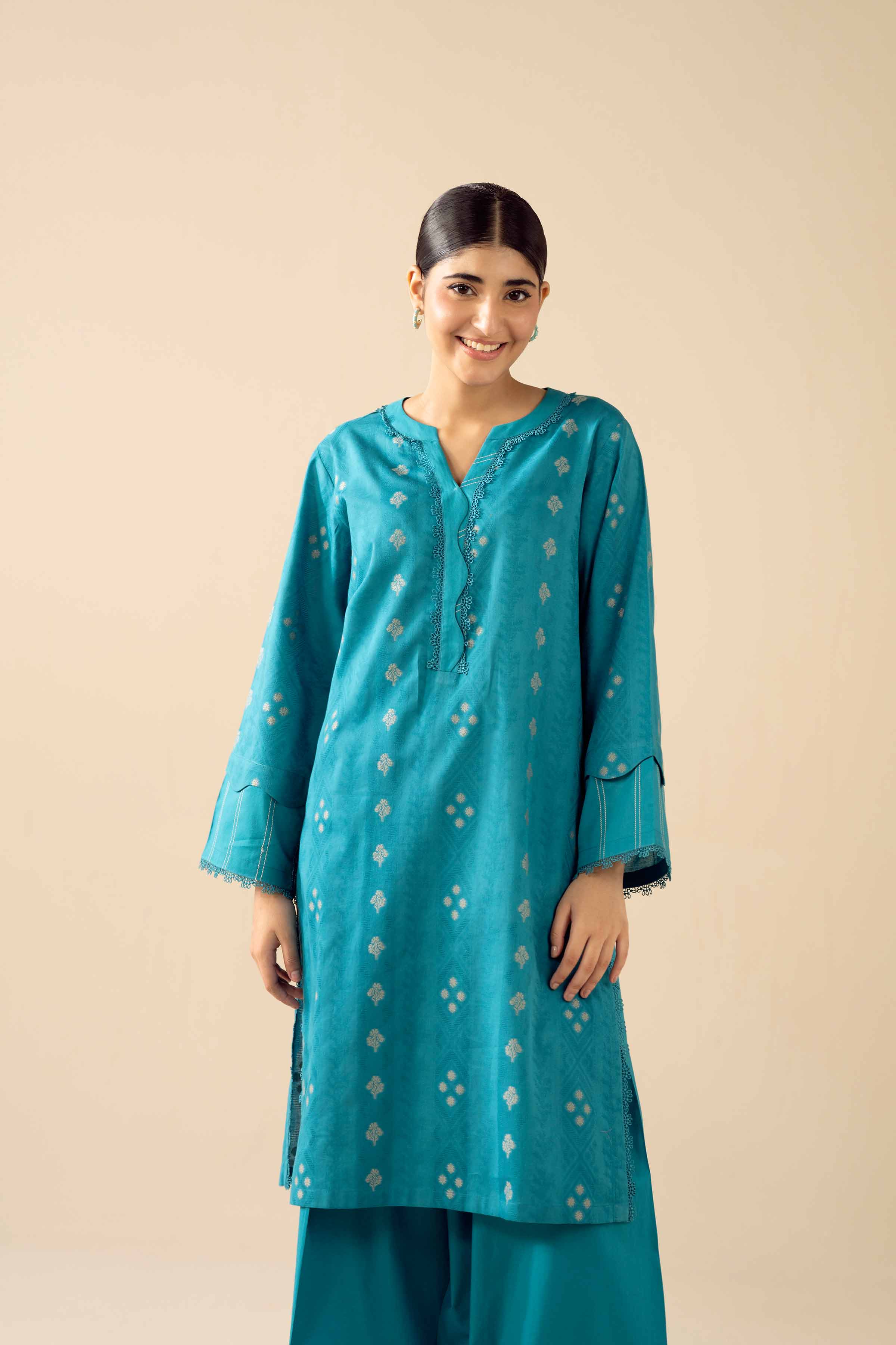 2 Piece - Printed Suit - PW25-375 READY TO WEAR Blue Jacquard 2 Pieces Printed
