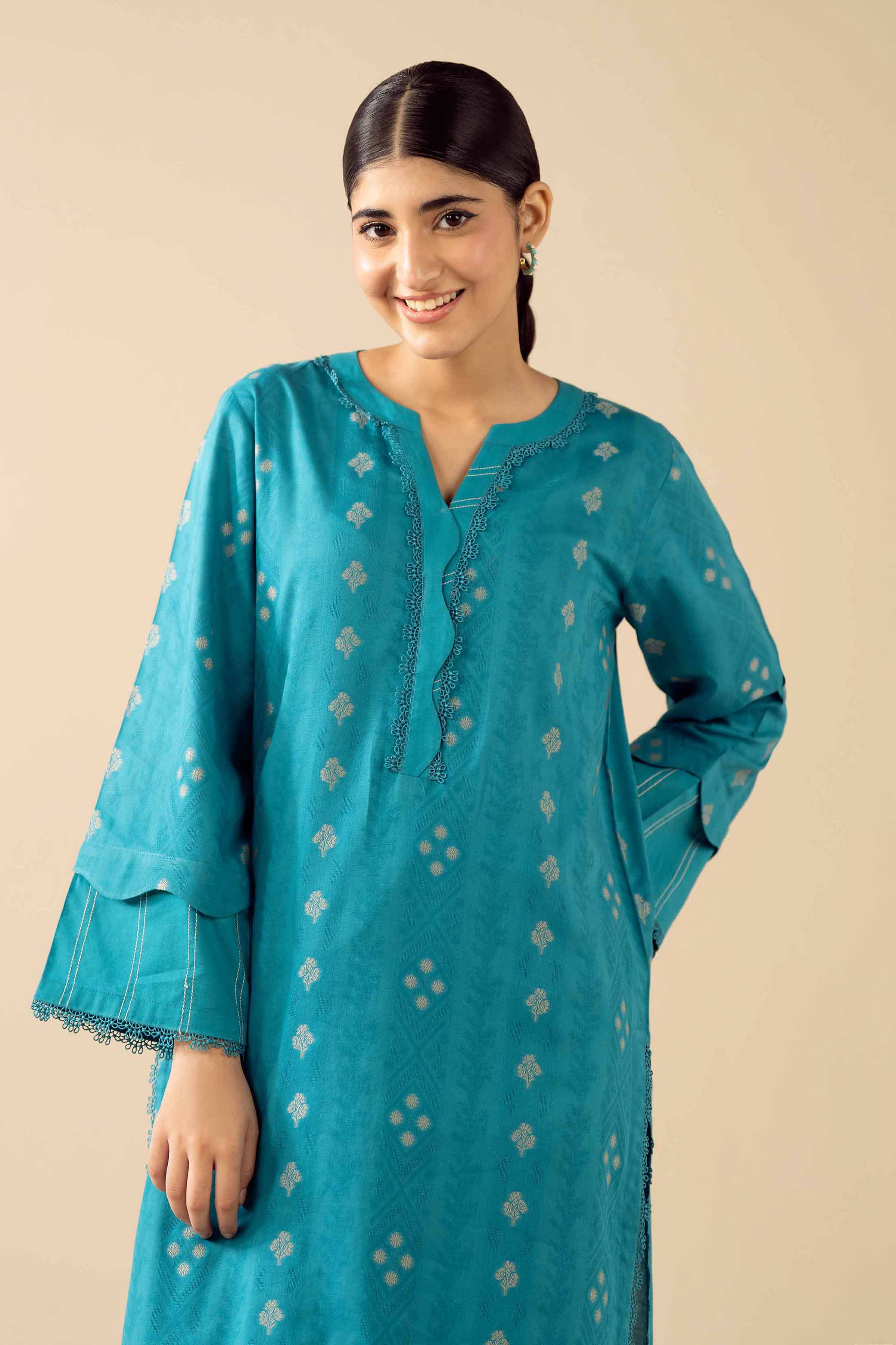 2 Piece - Printed Suit - PW25-375 READY TO WEAR Blue Jacquard 2 Pieces Printed