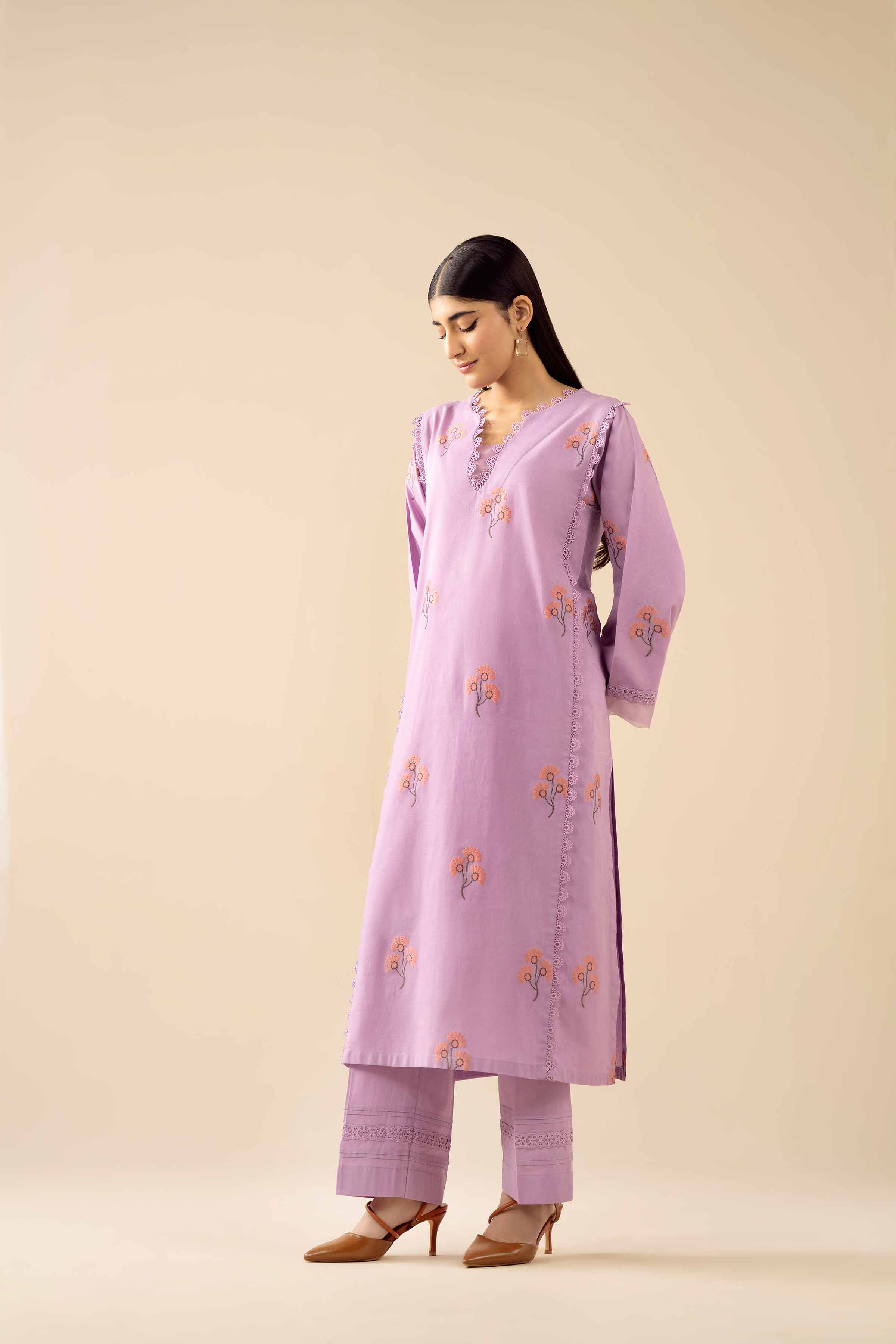 2 Piece - Basic Suit - PW25-376 READY TO WEAR Purple Jacquard 2 Pieces Solids