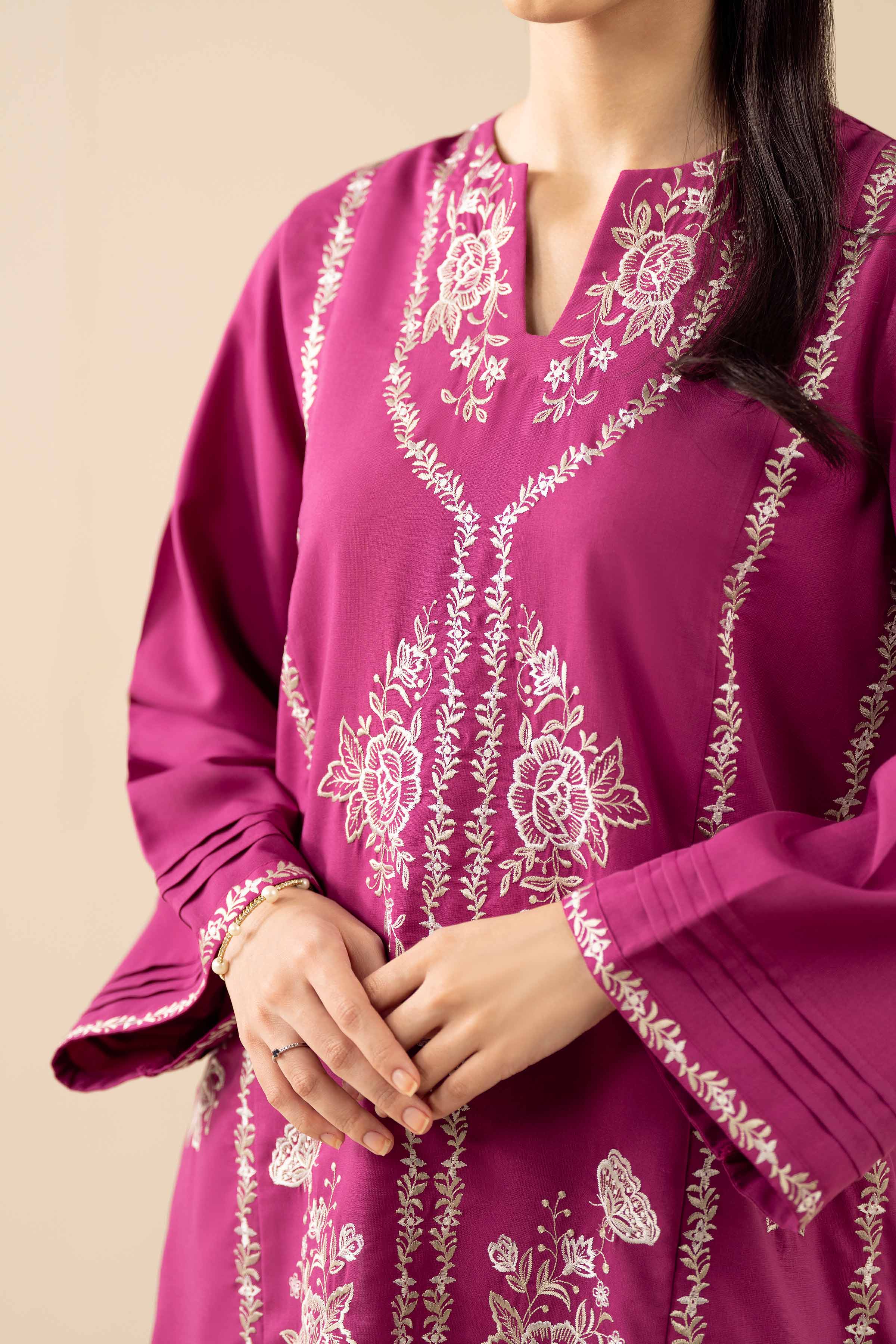 2 Piece - Embroidered Suit - PW25-379 READY TO WEAR Pink PV 2PC Embroidered