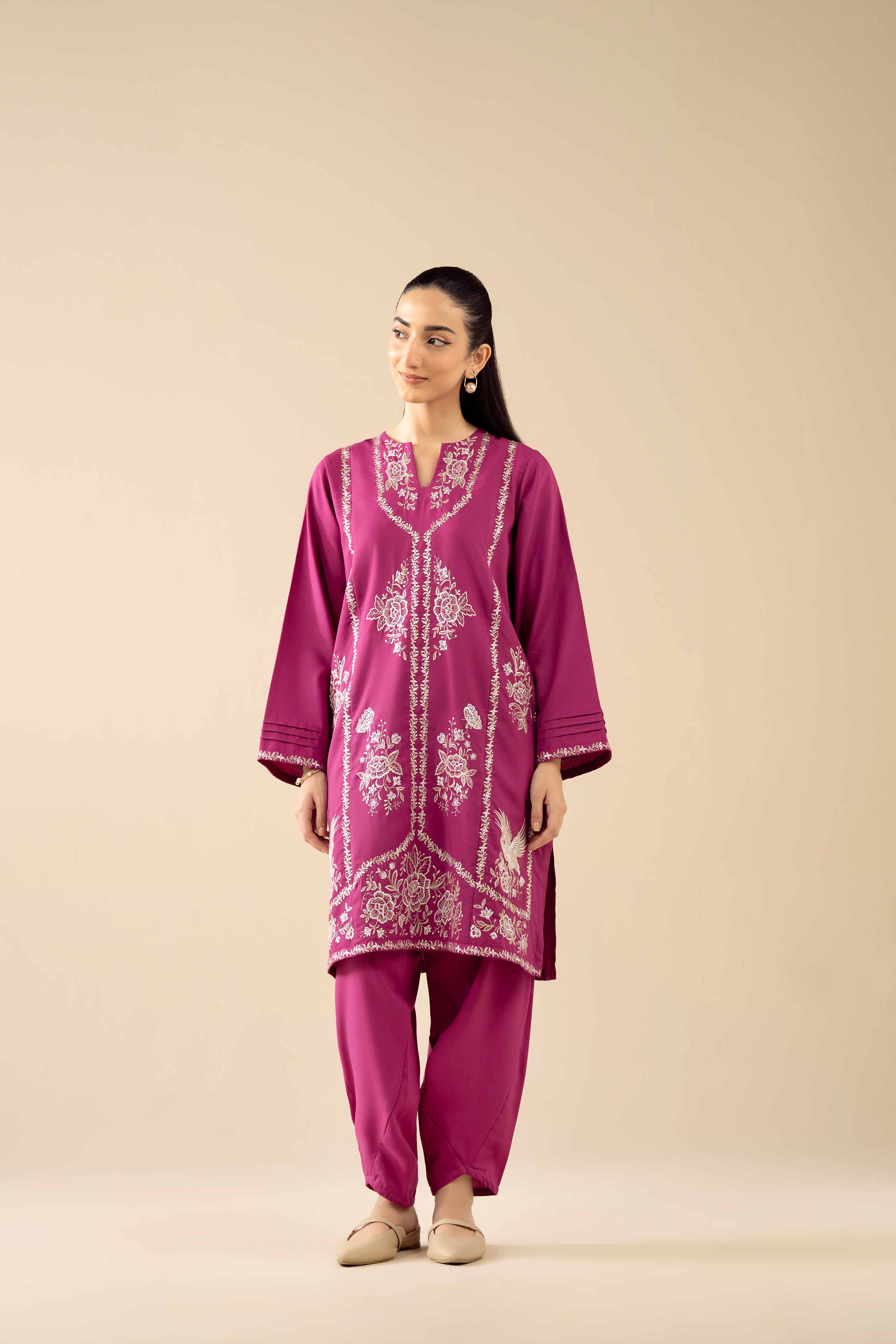 2 Piece - Embroidered Suit - PW25-379 READY TO WEAR Pink PV 2PC Embroidered