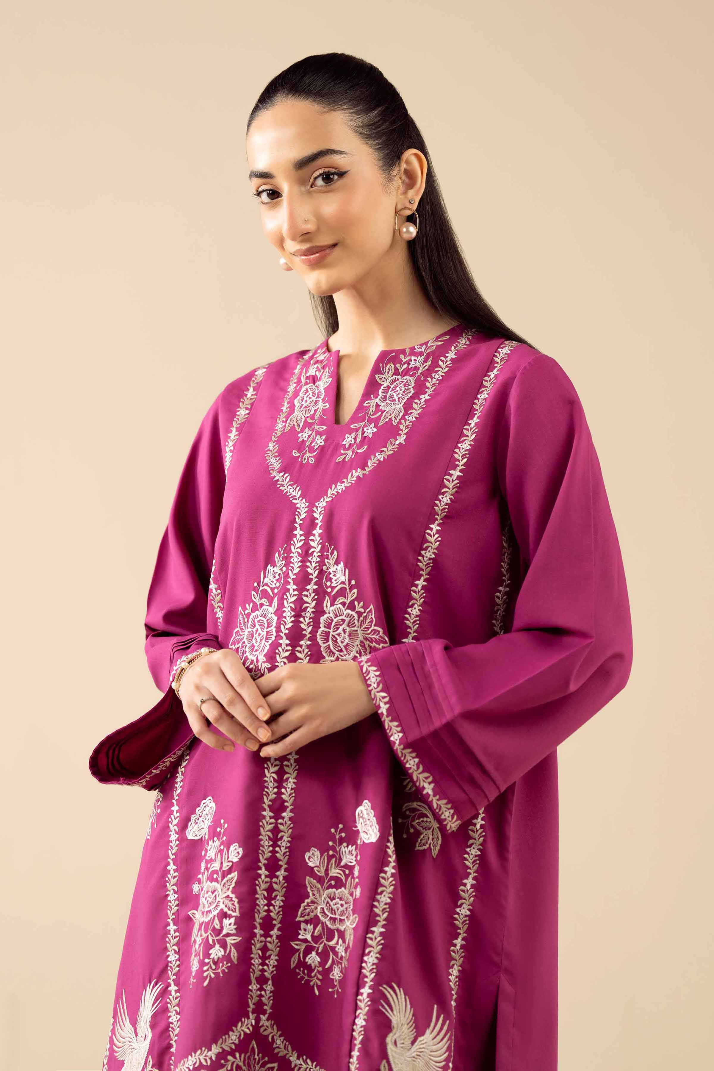 2 Piece - Embroidered Suit - PW25-379 READY TO WEAR Pink PV 2PC Embroidered