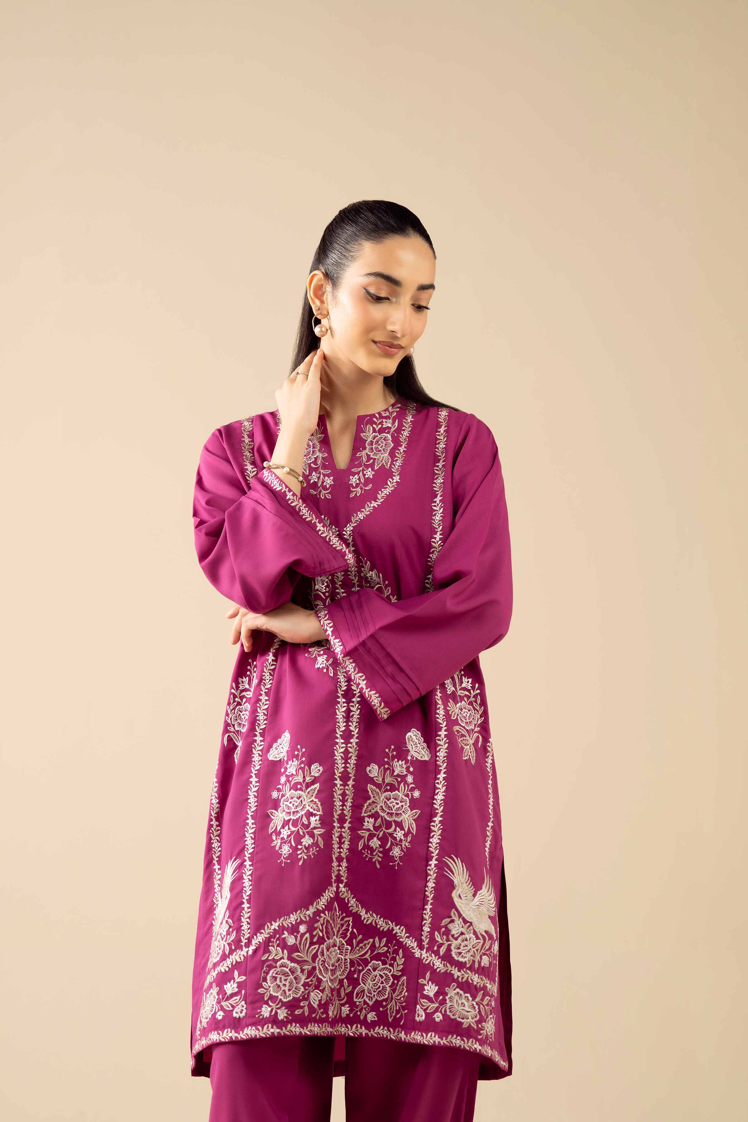 2 Piece - Embroidered Suit - PW25-379 READY TO WEAR Pink PV 2PC Embroidered