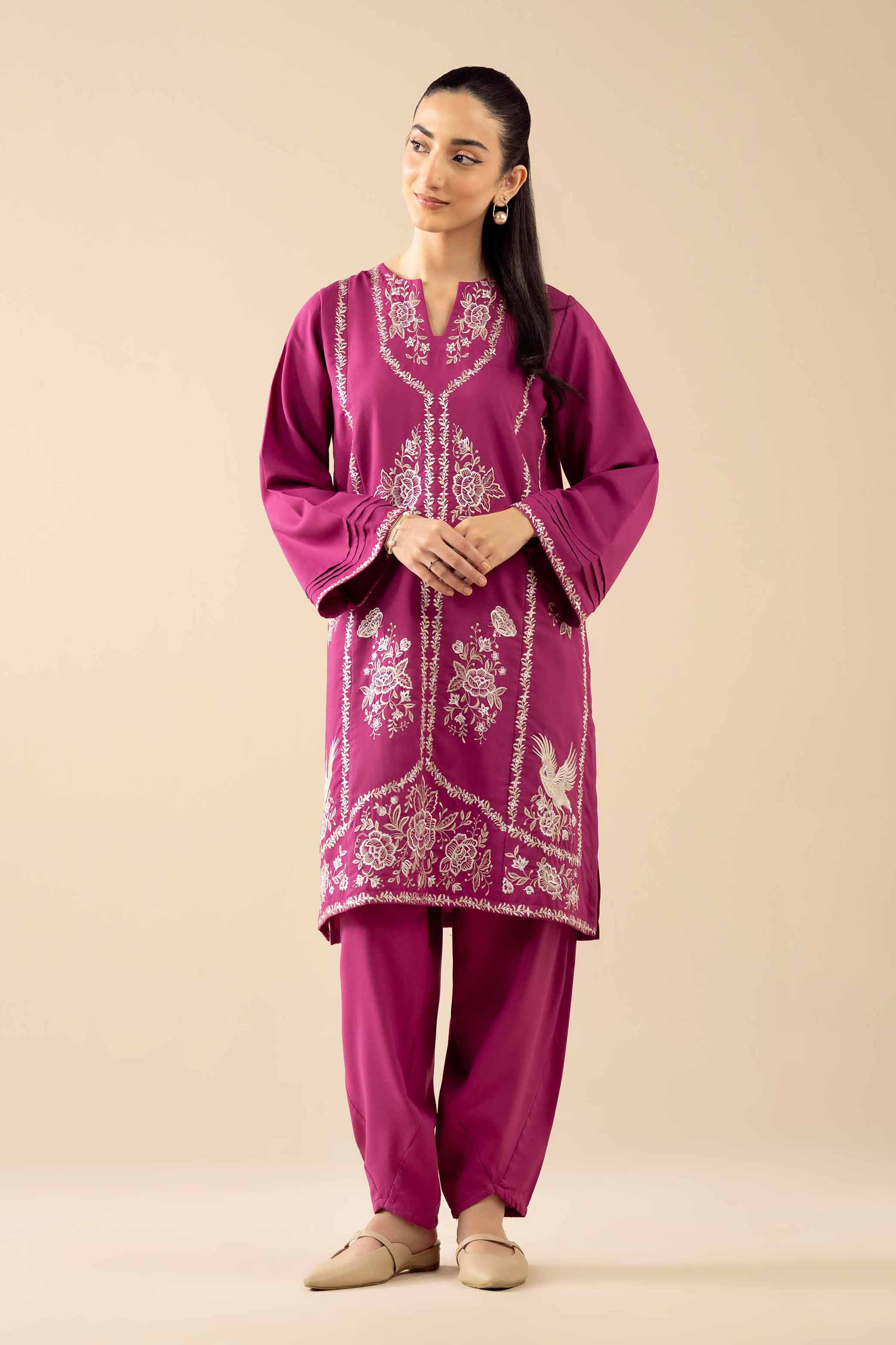 2 Piece - Embroidered Suit - PW25-379 READY TO WEAR Pink PV 2PC Embroidered