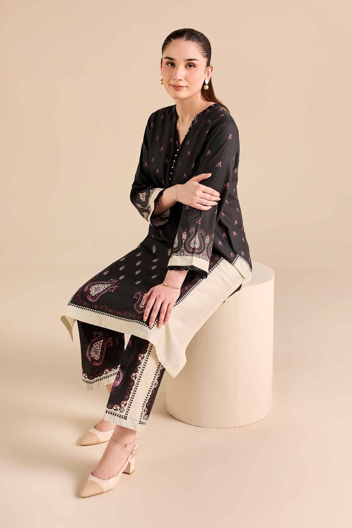 2 Piece - Printed Suit - PW25-385 Black Cambric 2PC Printed Nishat Australia