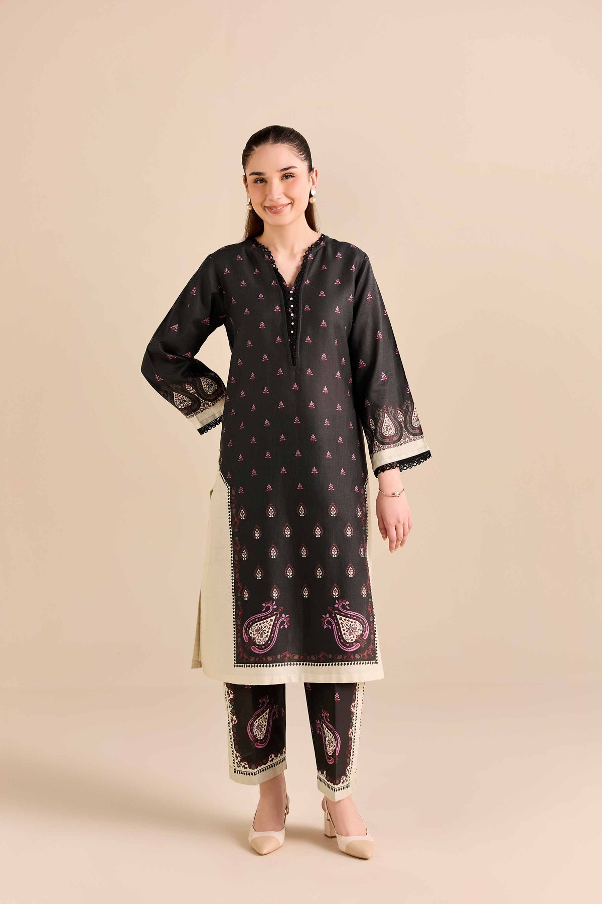 2 Piece - Printed Suit - PW25-385 Black Cambric 2PC Printed Nishat Australia