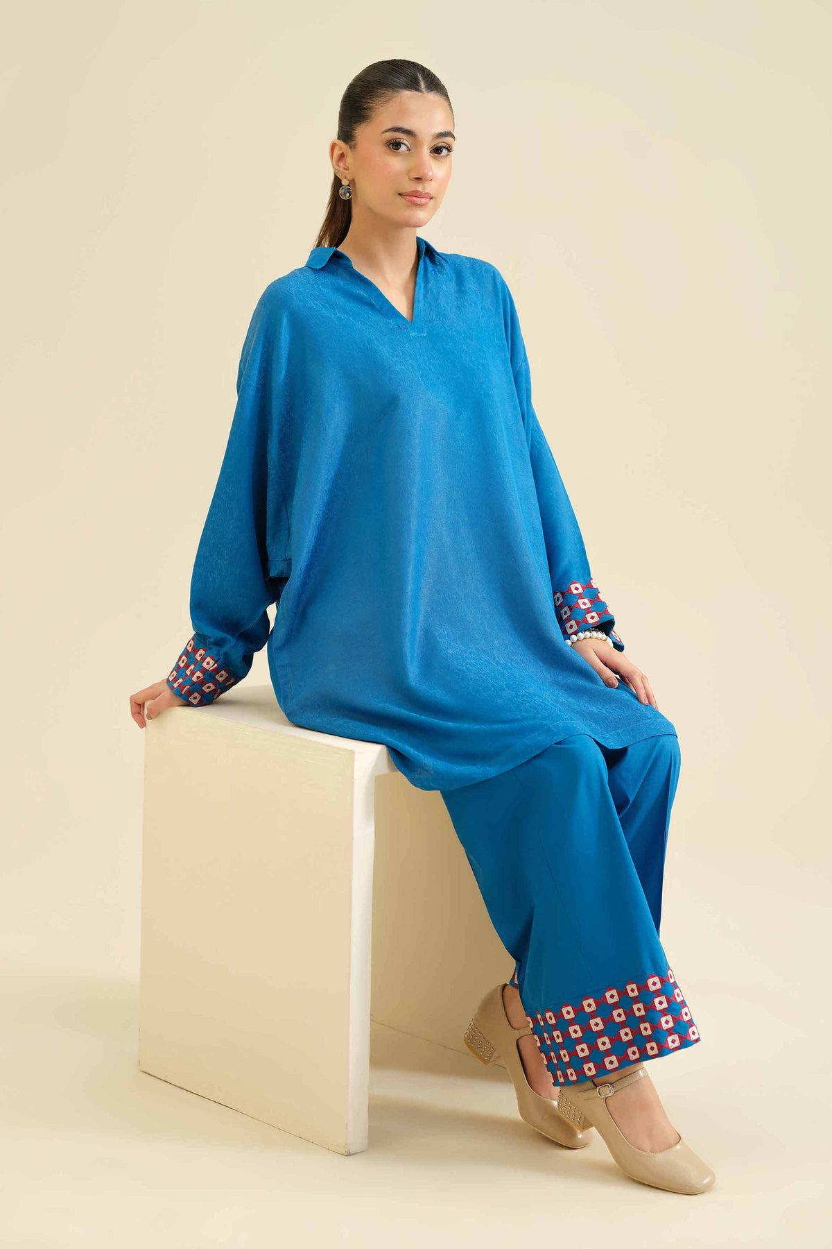 2 Piece - Embroidered Suit - PW25-39 Blue Jacquard 2PC Embroidered Nishat Australia