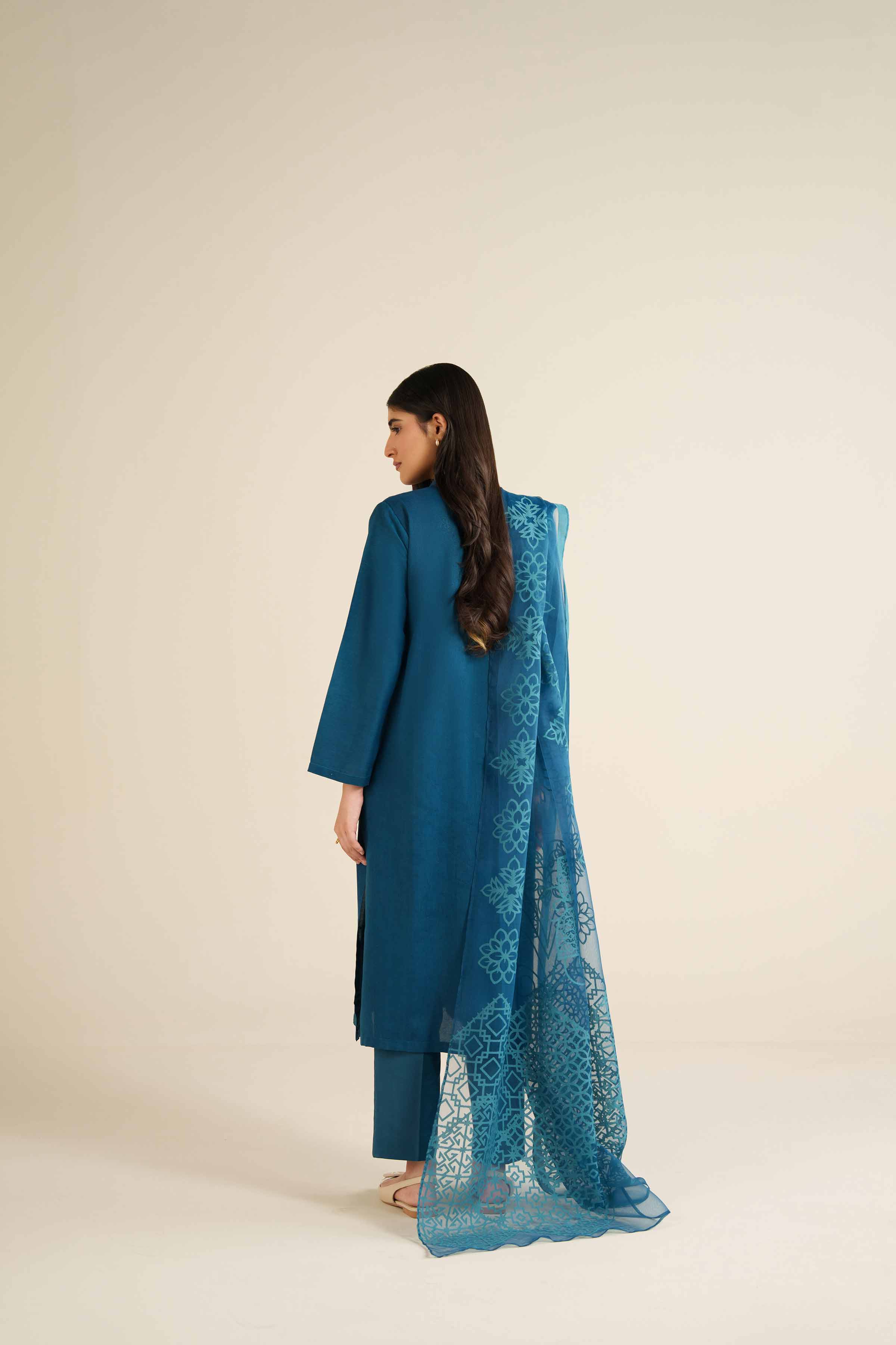 3 Piece - Embroidered Suit - PW25-398 READY TO WEAR Blue Jacquard 3PC Embroidered