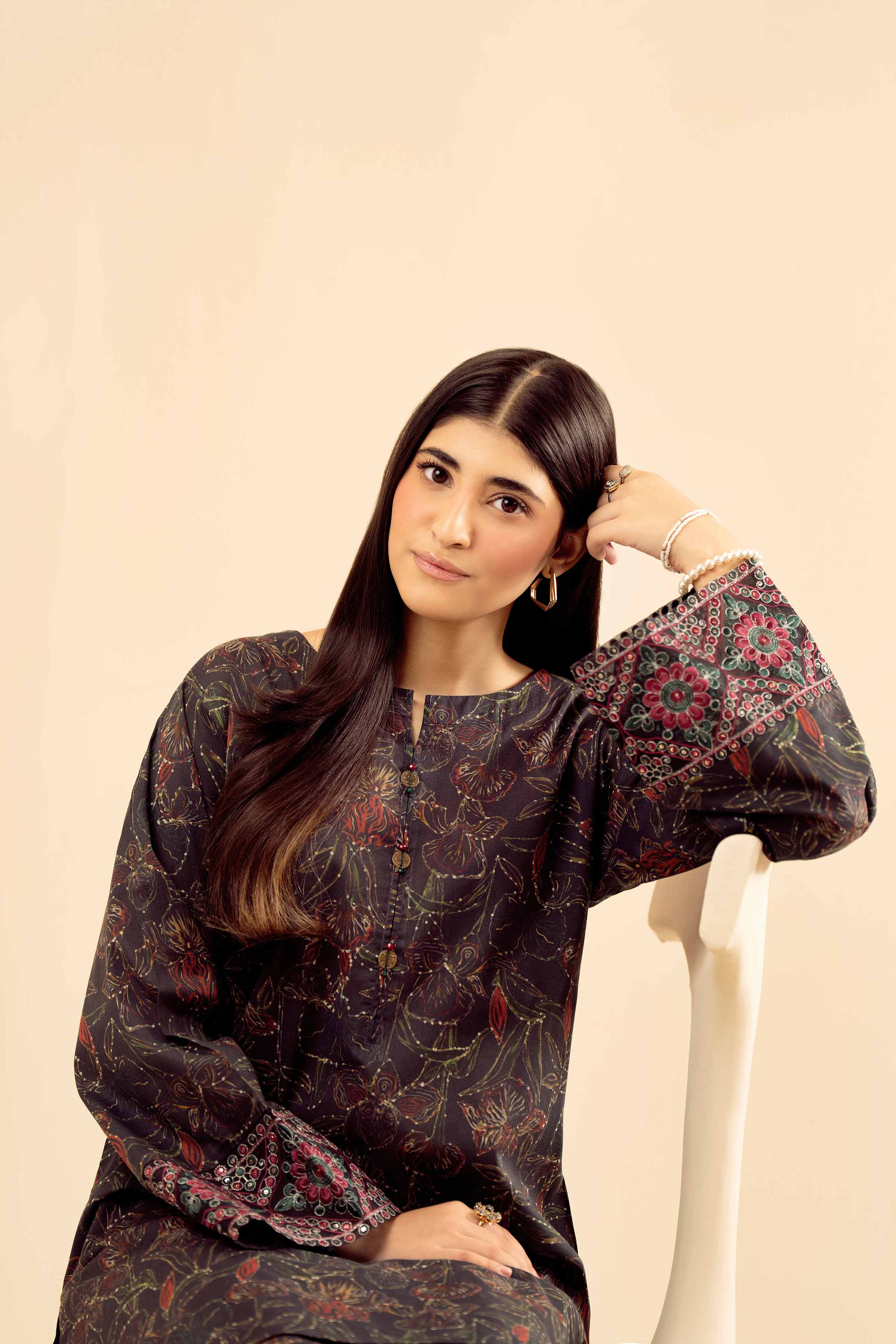 2 Piece - Printed Embroidered Suit - PW25-40 READY TO WEAR Black Cambric 2PC Embroidered