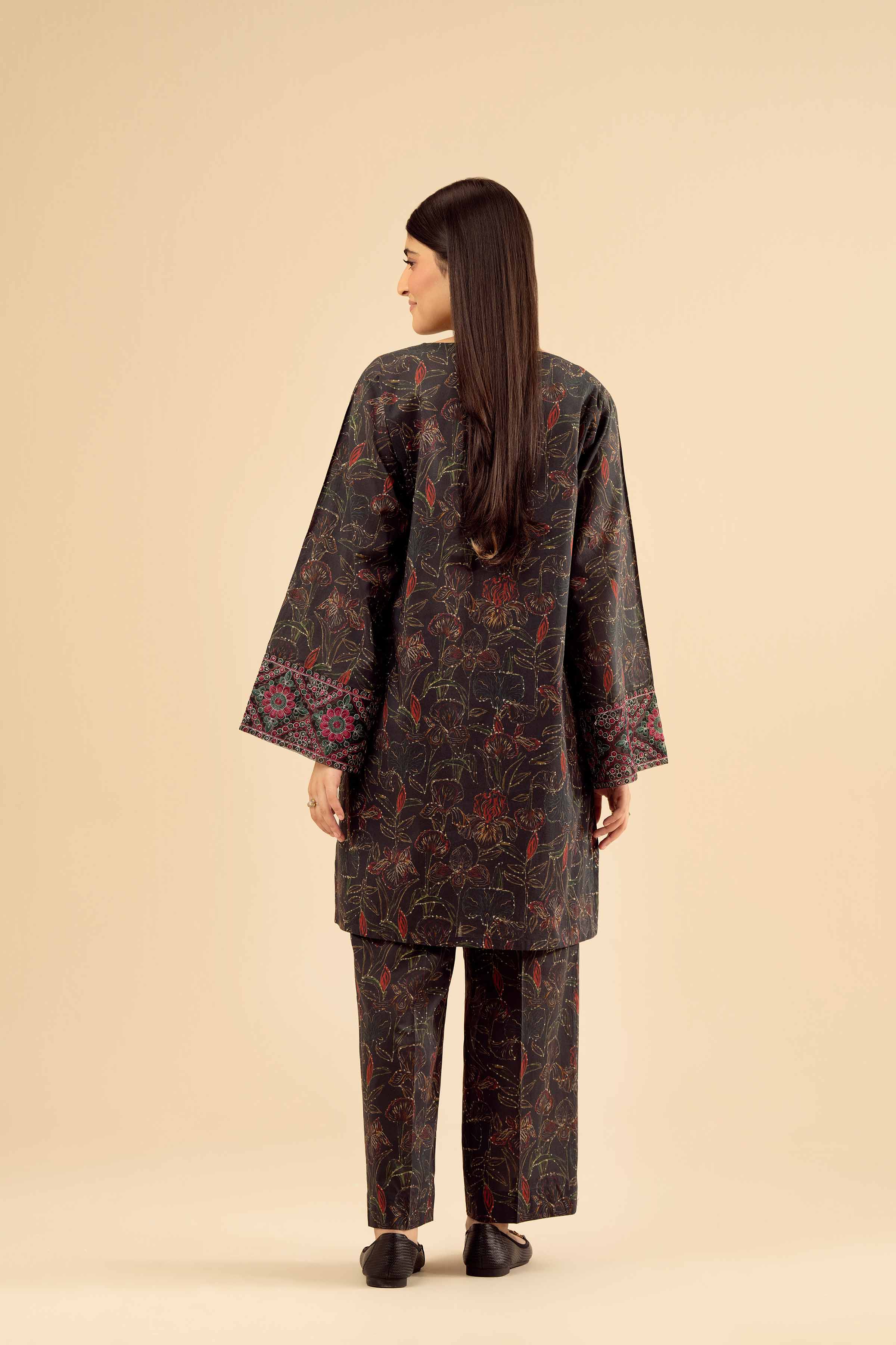 2 Piece - Printed Embroidered Suit - PW25-40 READY TO WEAR Black Cambric 2PC Embroidered