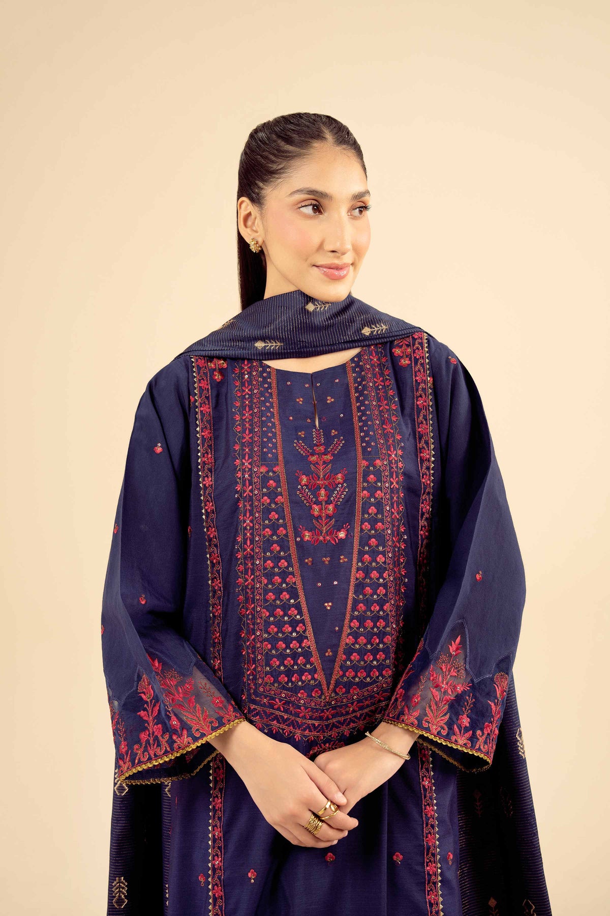 3 Piece - Embroidered Suit - PW25-403 Blue Silk 3PC Embroidered Nishat Australia