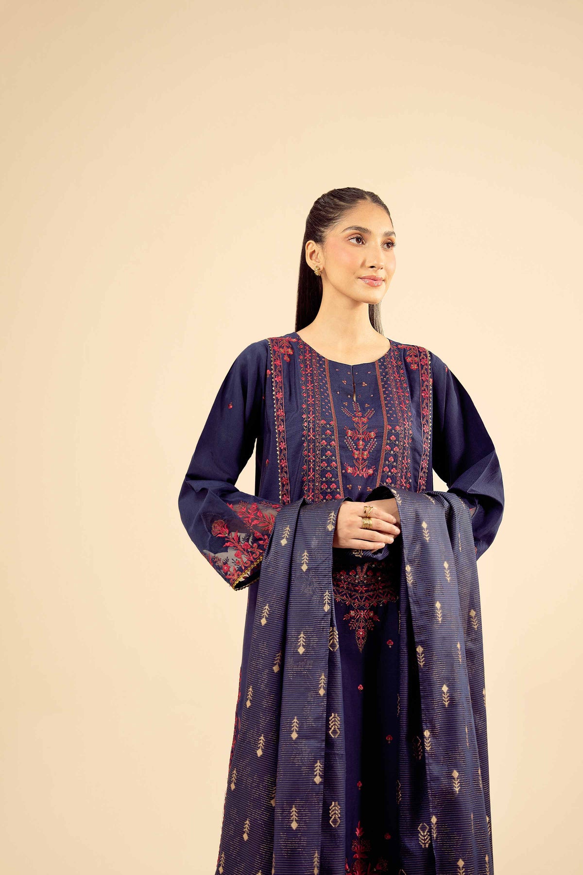 3 Piece - Embroidered Suit - PW25-403 Blue Silk 3PC Embroidered Nishat Australia