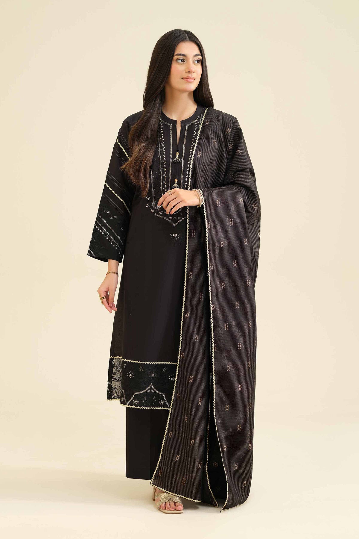 3 Piece - Embroidered Suit - PW25-404 Black Silk 3PC Embroidered Nishat Australia