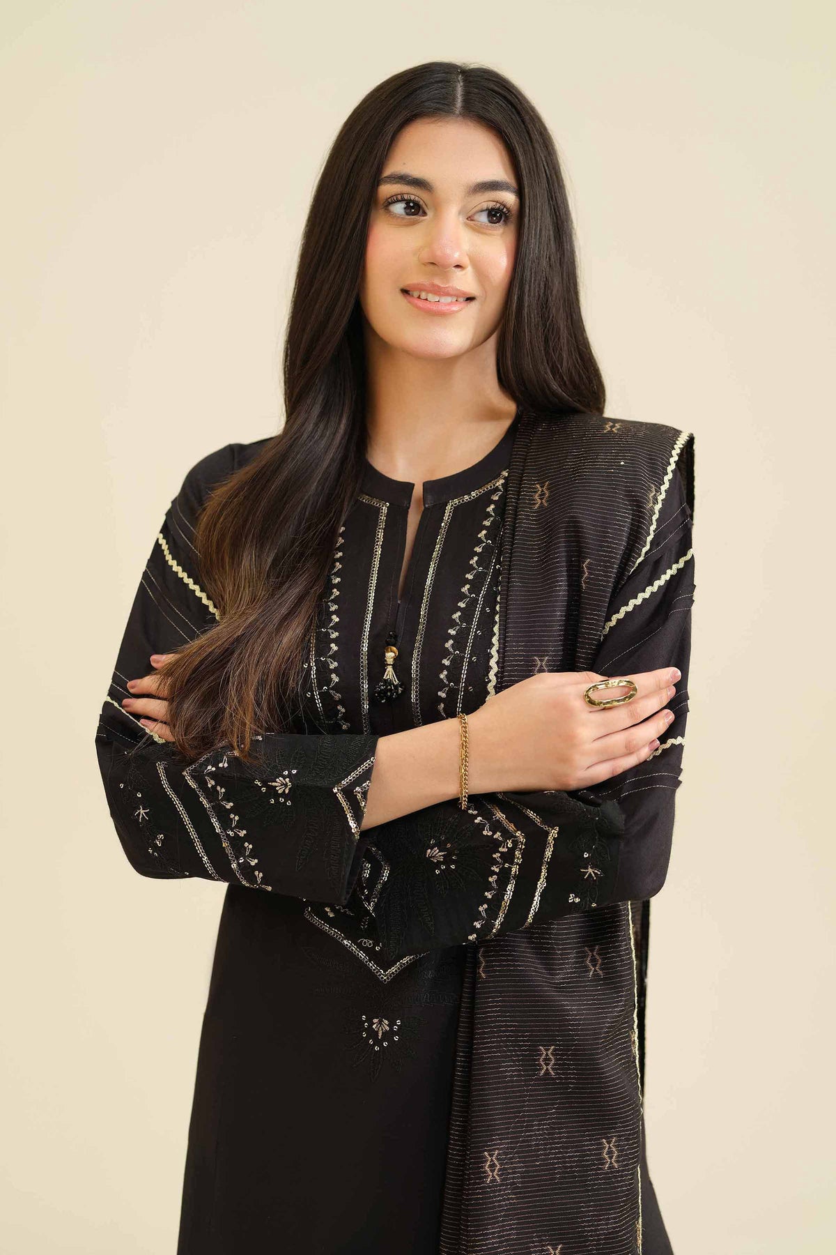 3 Piece - Embroidered Suit - PW25-404 Black Silk 3PC Embroidered Nishat Australia