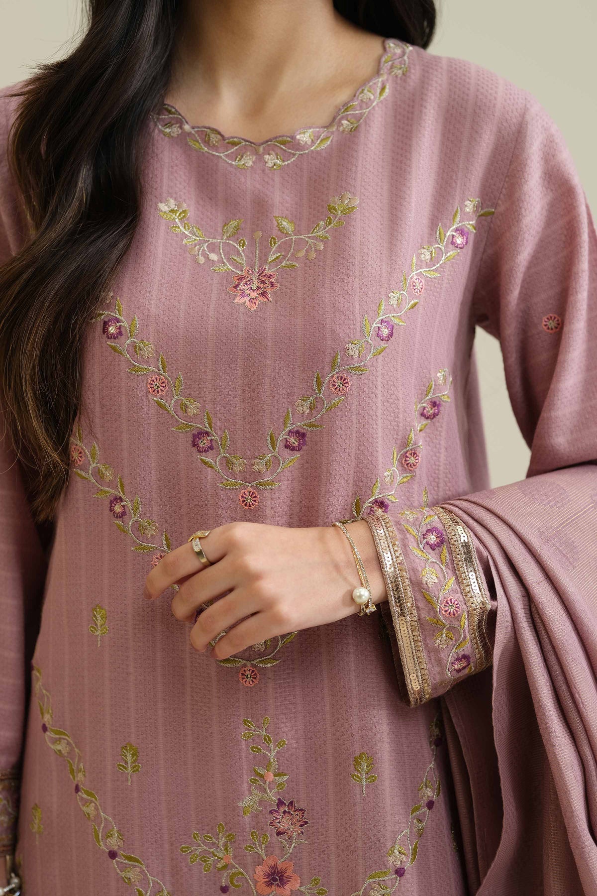 3 Piece - Embroidered Suit - PW25-407 Pink Jacquard 3PC Embroidered Nishat Australia