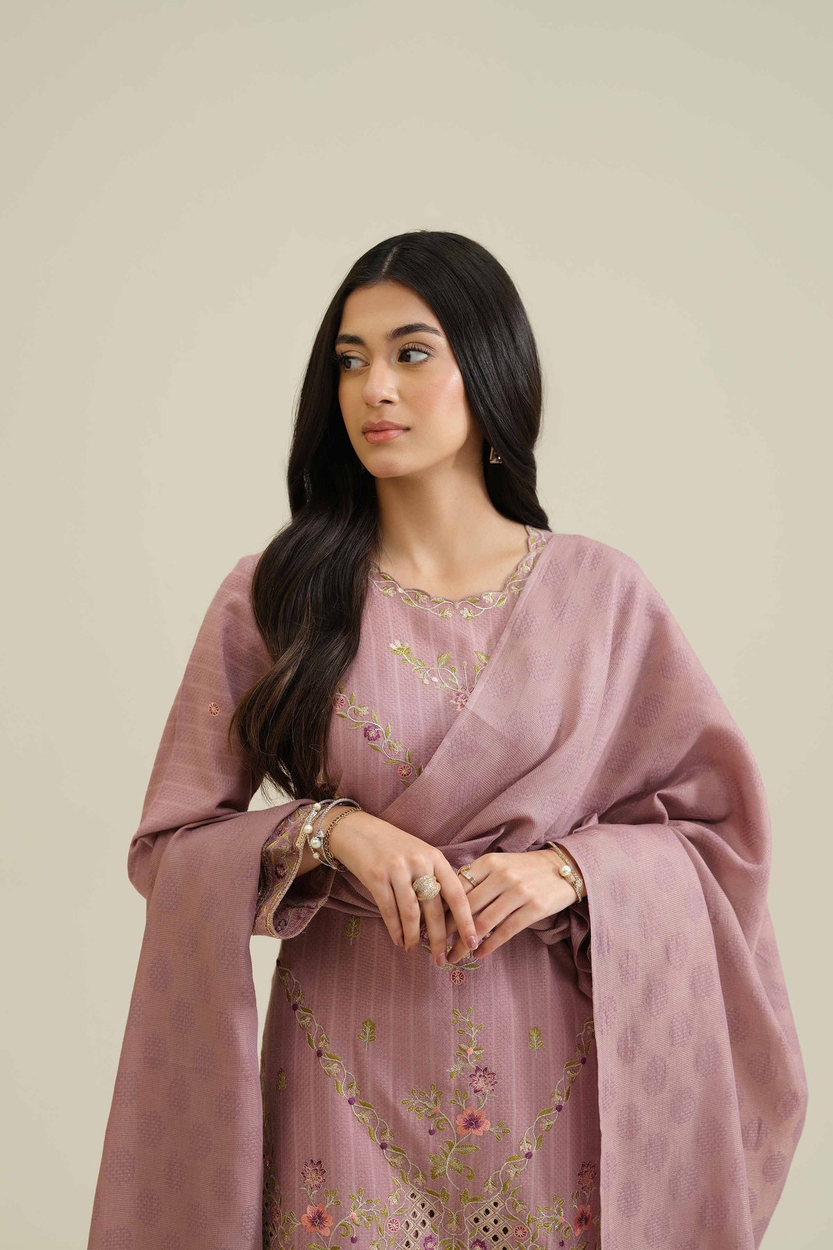 3 Piece - Embroidered Suit - PW25-407 Pink Jacquard 3PC Embroidered Nishat Australia